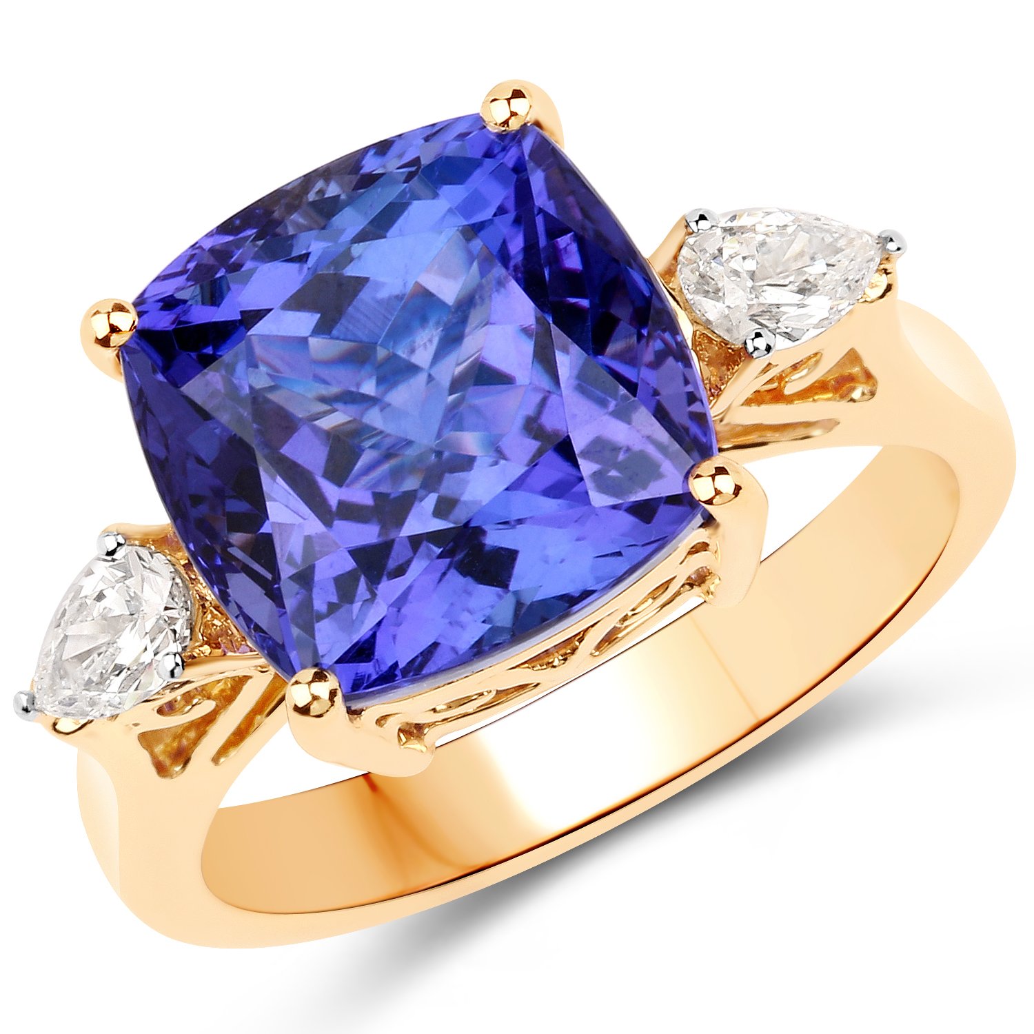 9.10 Carat Genuine Tanzanite and White Diamond 18K Yellow Gold Ring