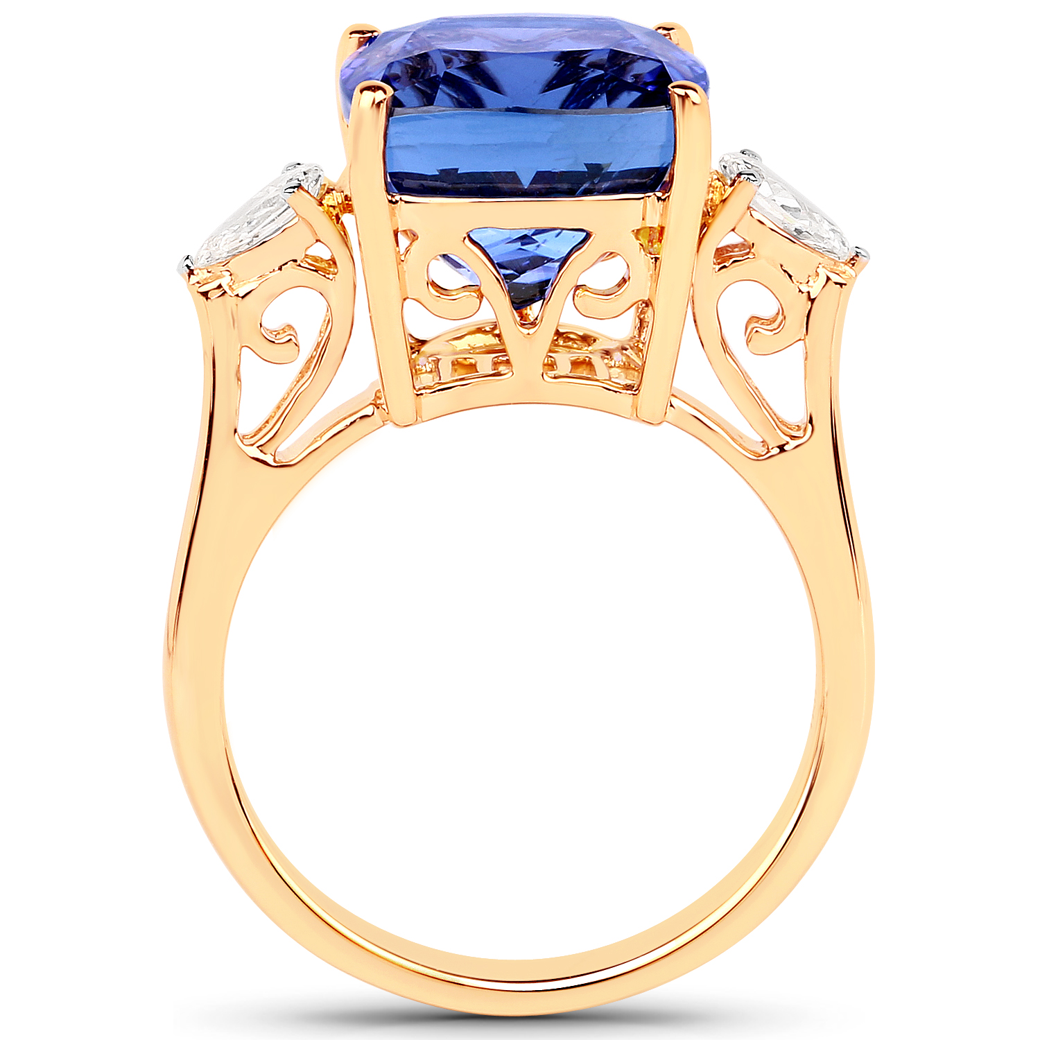 9.10 Carat Genuine Tanzanite and White Diamond 18K Yellow Gold Ring