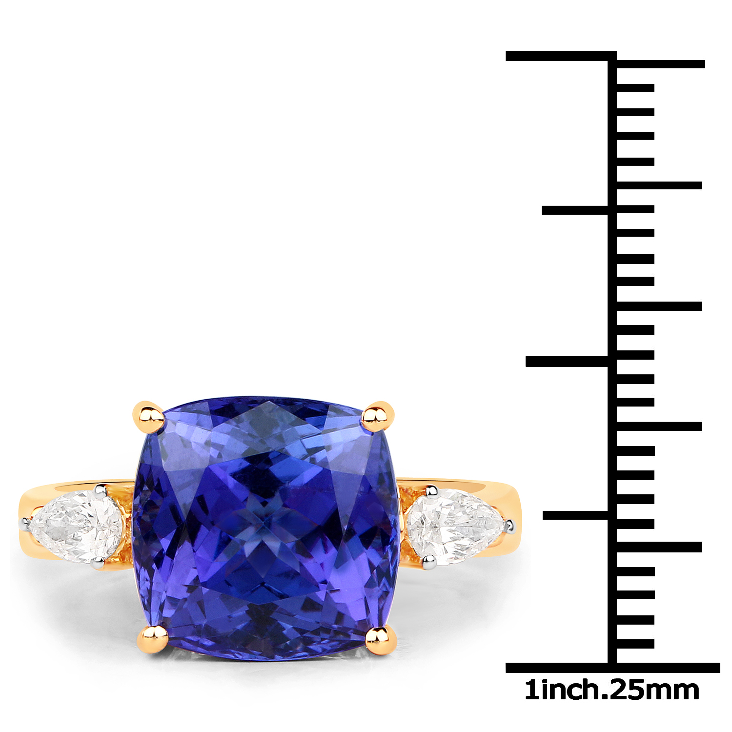 9.10 Carat Genuine Tanzanite and White Diamond 18K Yellow Gold Ring