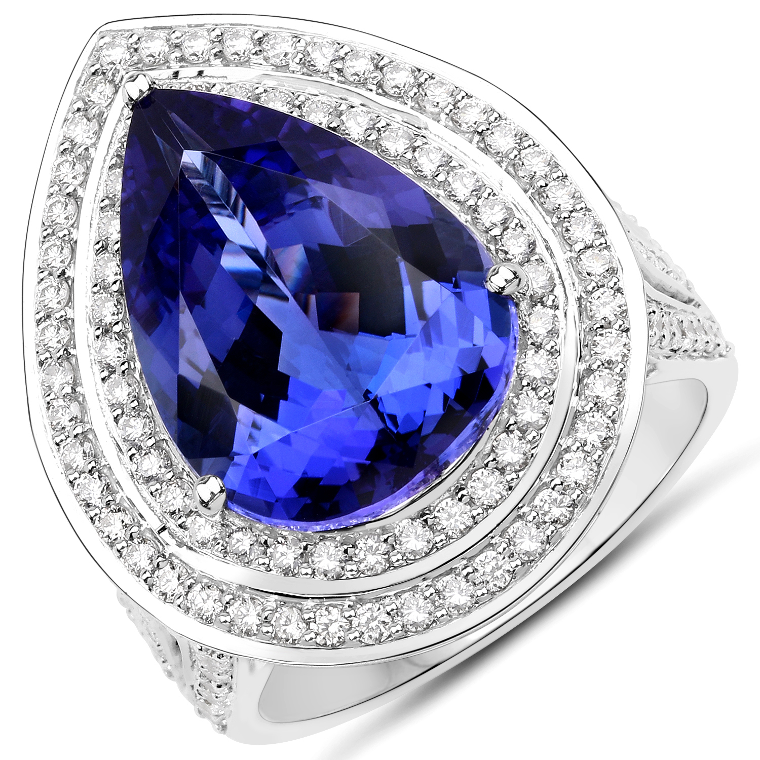 11.29 Carat Genuine Tanzanite and White Diamond 18K White Gold Ring