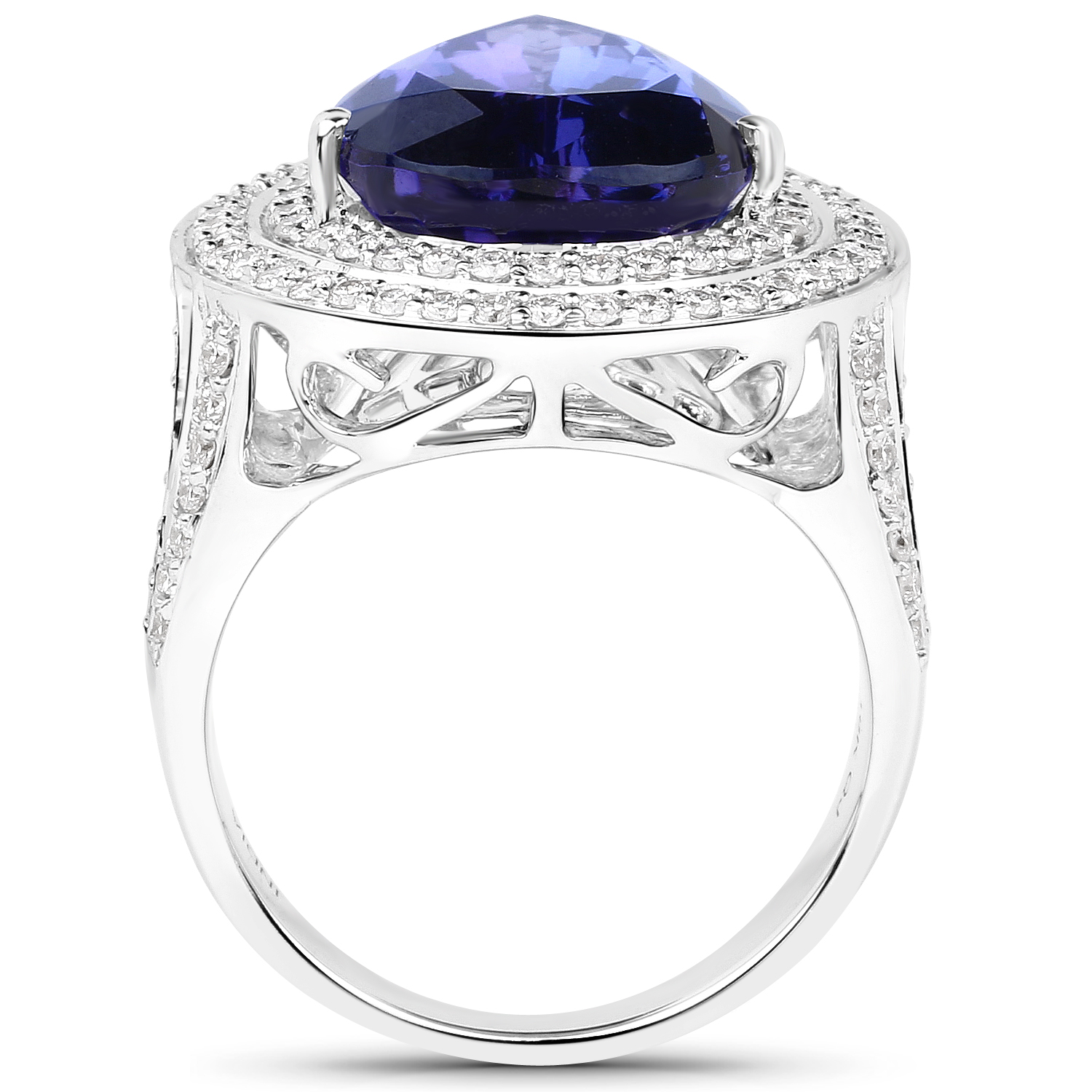 11.29 Carat Genuine Tanzanite and White Diamond 18K White Gold Ring