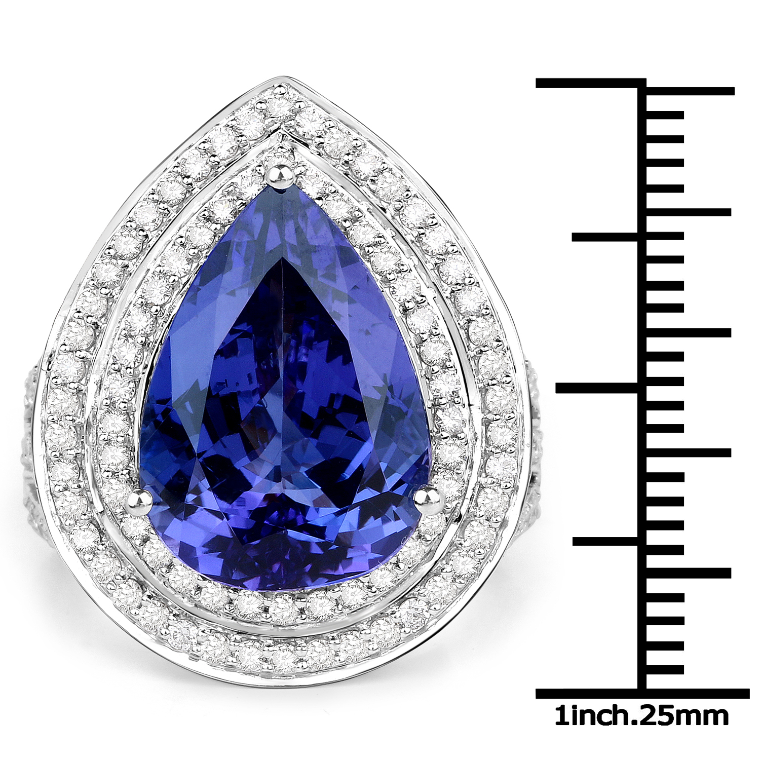 11.29 Carat Genuine Tanzanite and White Diamond 18K White Gold Ring