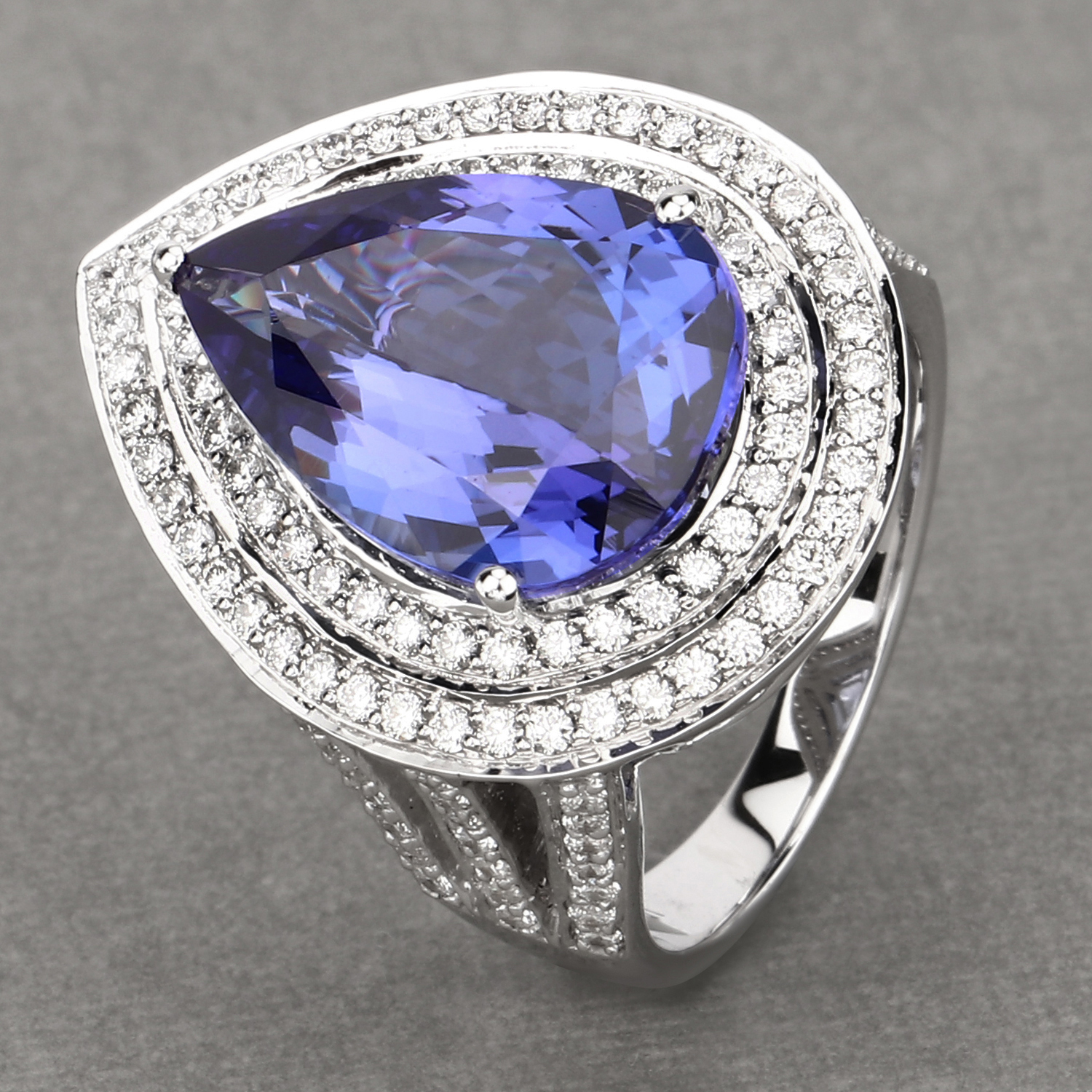 11.29 Carat Genuine Tanzanite and White Diamond 18K White Gold Ring