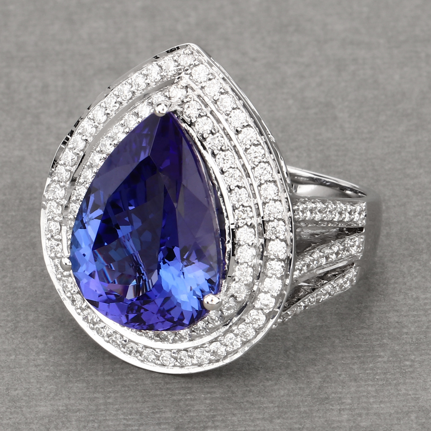 11.29 Carat Genuine Tanzanite and White Diamond 18K White Gold Ring