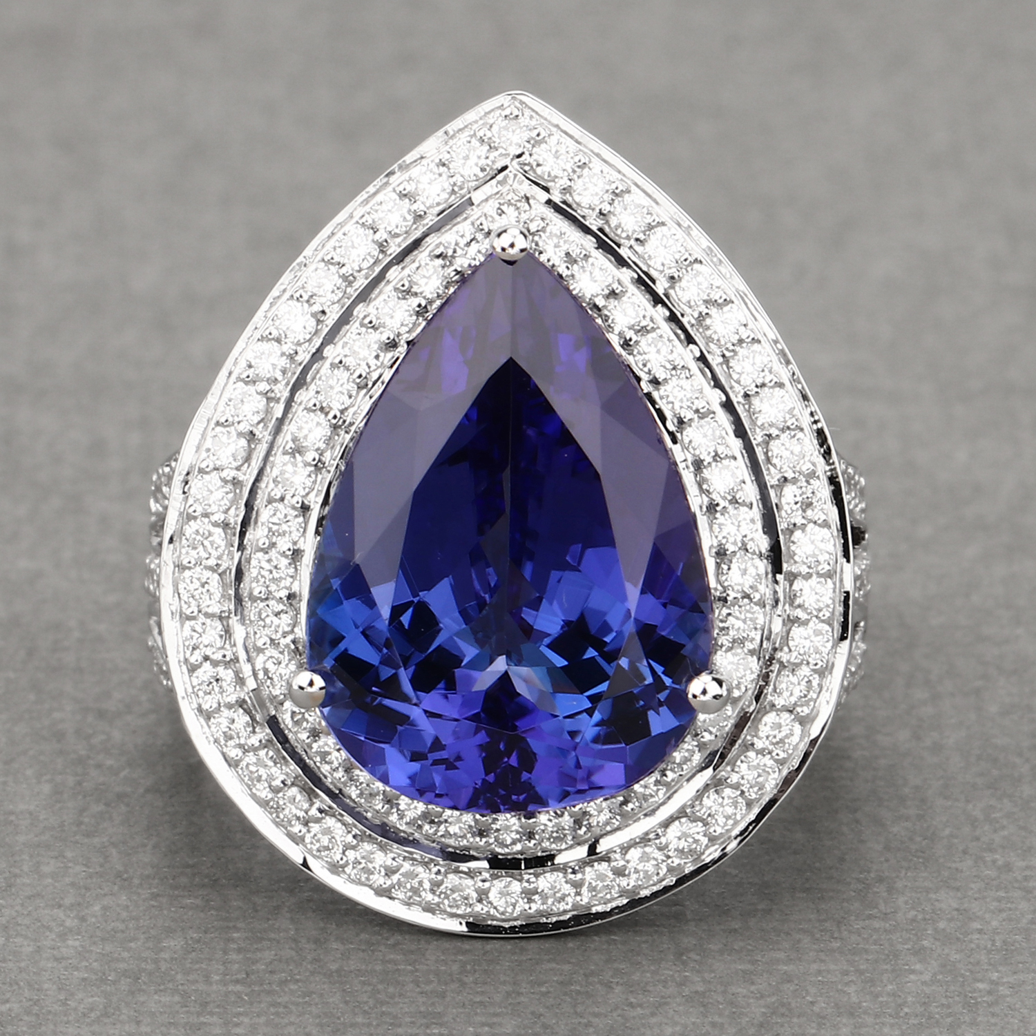 11.29 Carat Genuine Tanzanite and White Diamond 18K White Gold Ring