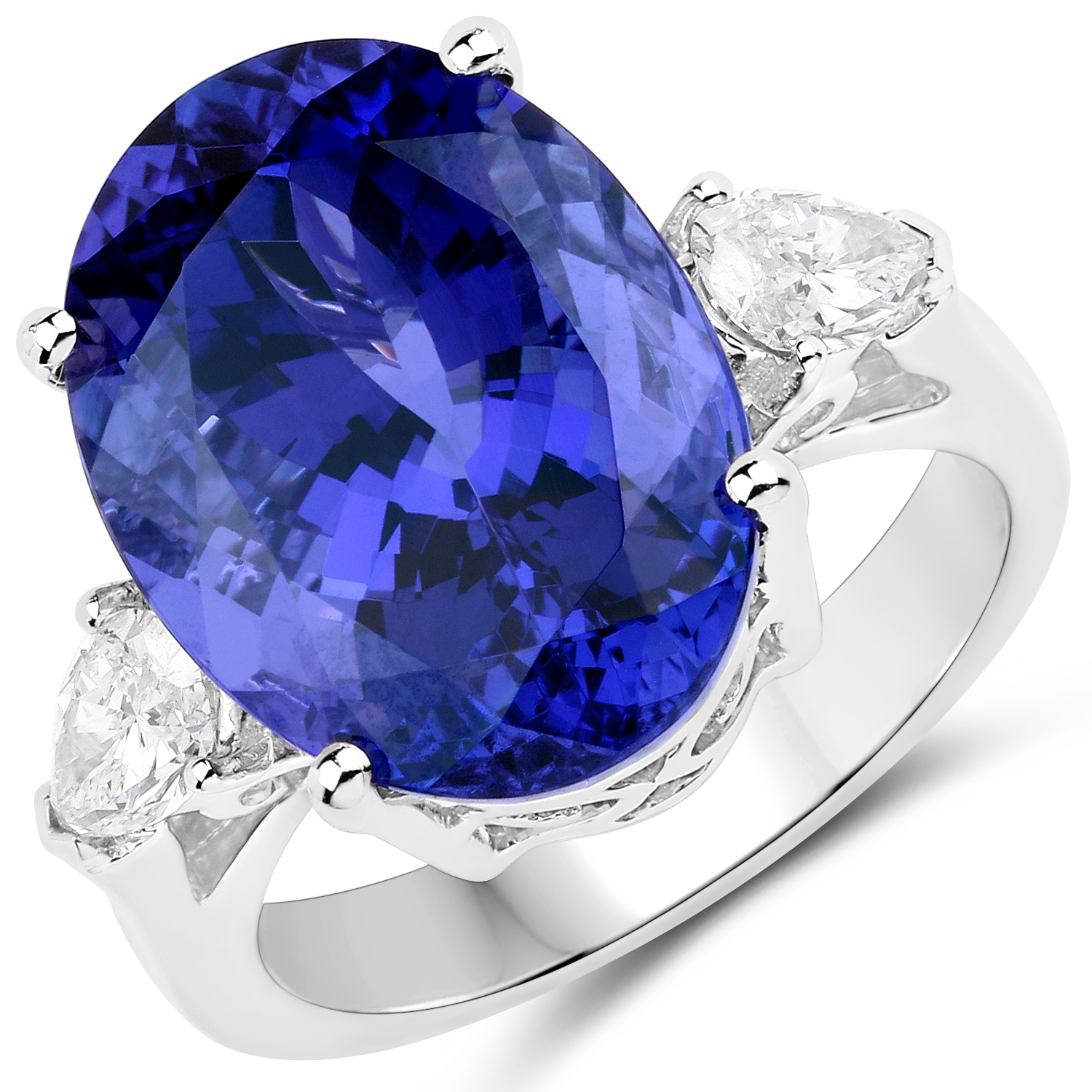 14.93 Carat Genuine Tanzanite and White Diamond 18K White Gold Ring
