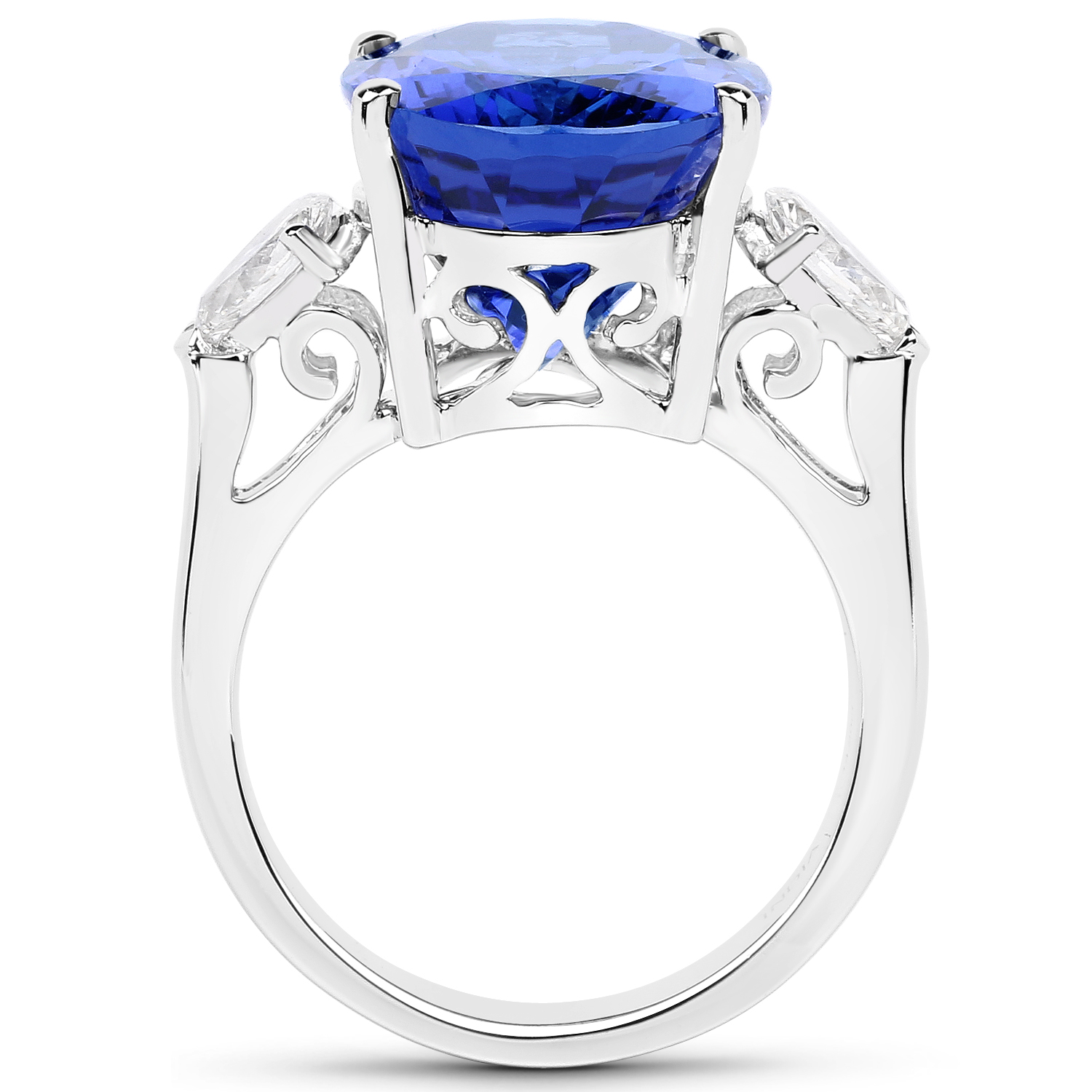 14.93 Carat Genuine Tanzanite and White Diamond 18K White Gold Ring