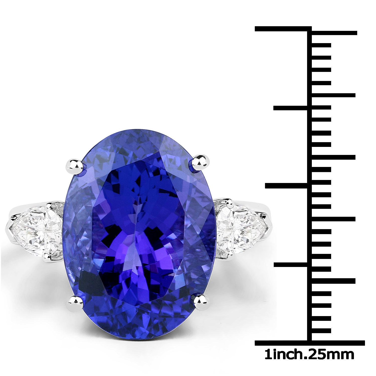 14.93 Carat Genuine Tanzanite and White Diamond 18K White Gold Ring