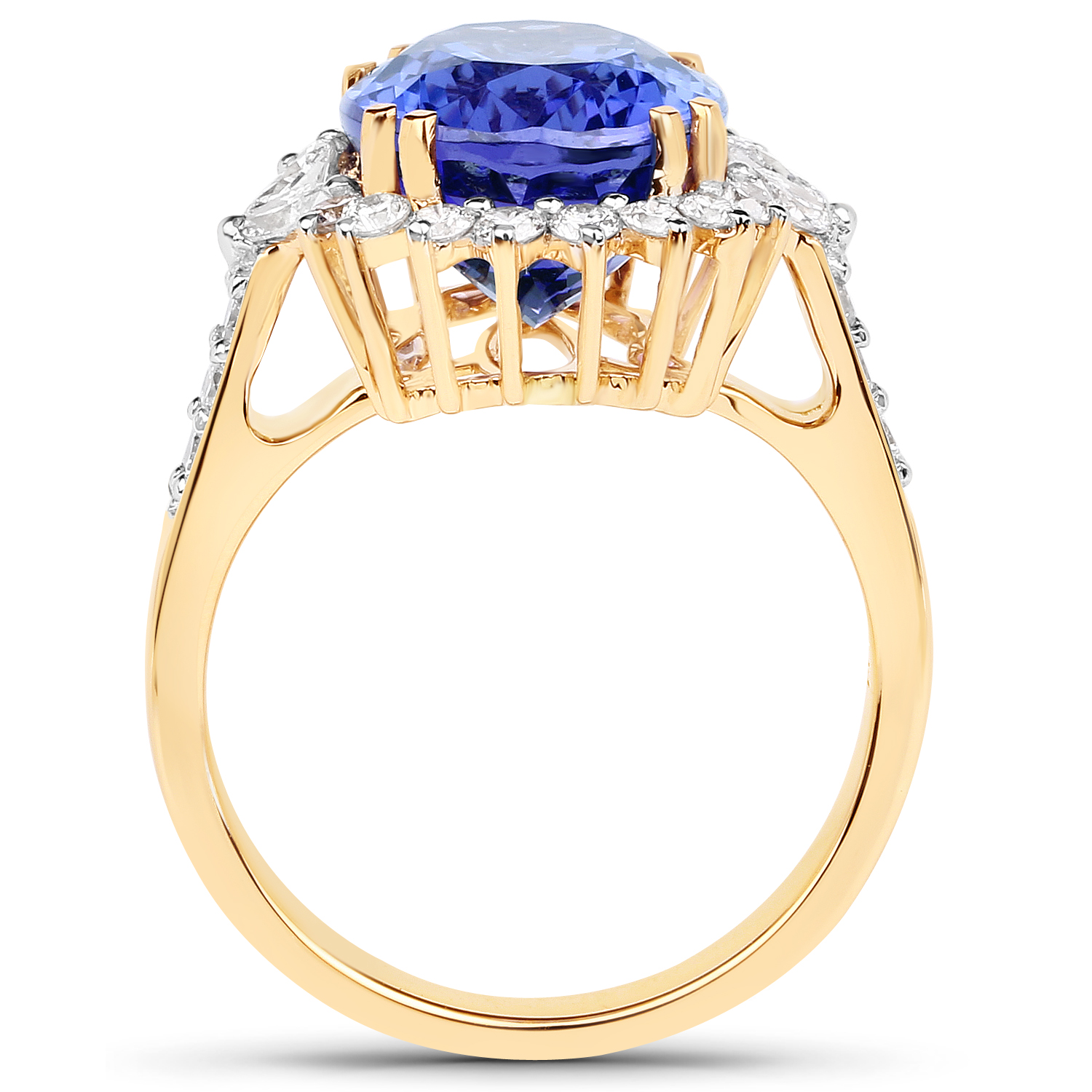 9.46 Carat Genuine Tanzanite and White Diamond 18K Yellow Gold Ring