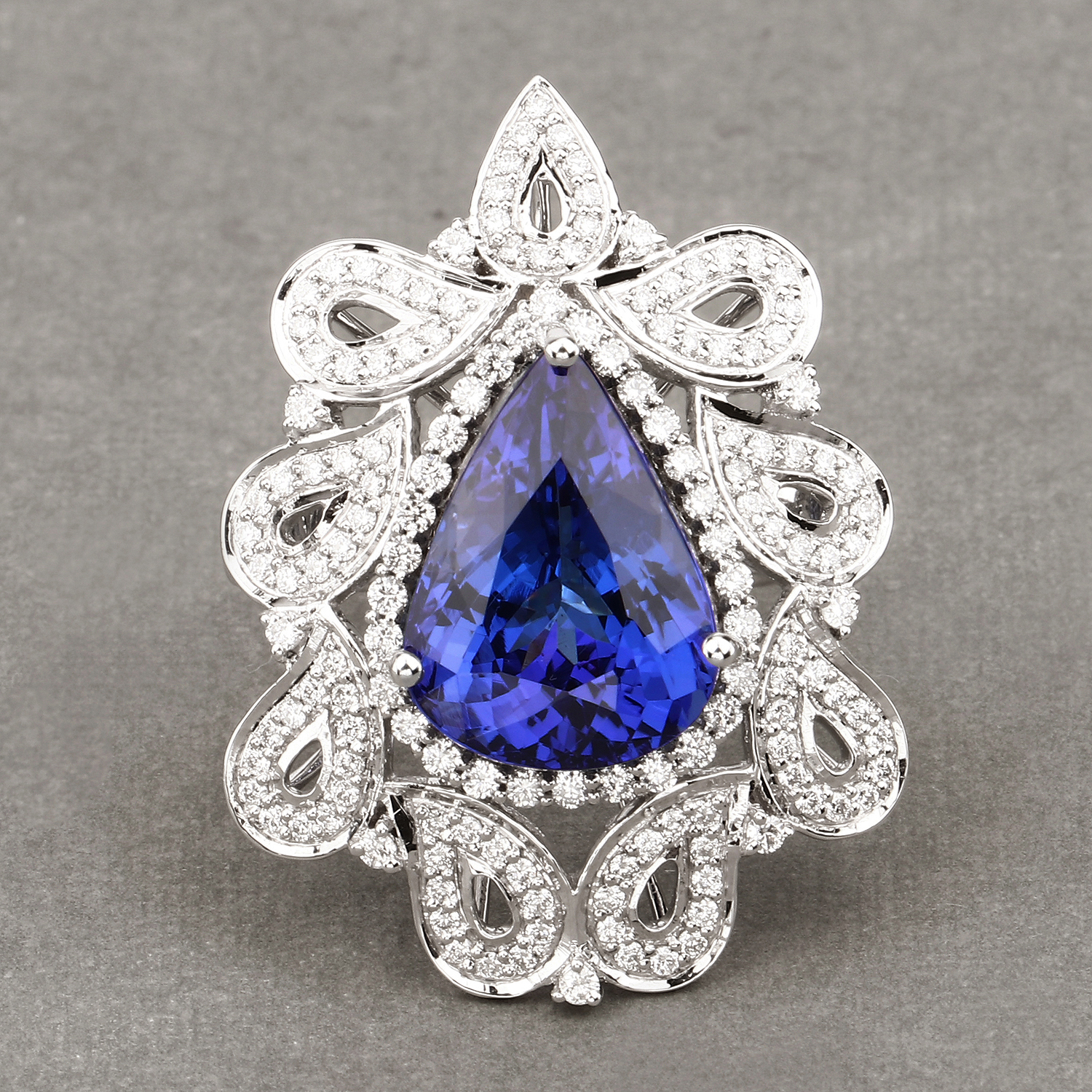 11.68 Carat Genuine Tanzanite and White Diamond 18K White Gold Ring