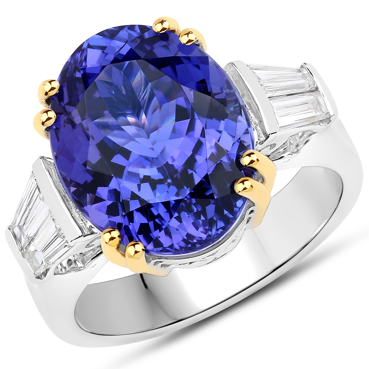 11.42 Carat Genuine Tanzanite and White Diamond 18K White Gold Ring