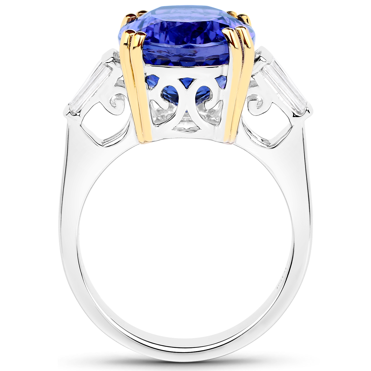 11.42 Carat Genuine Tanzanite and White Diamond 18K White Gold Ring