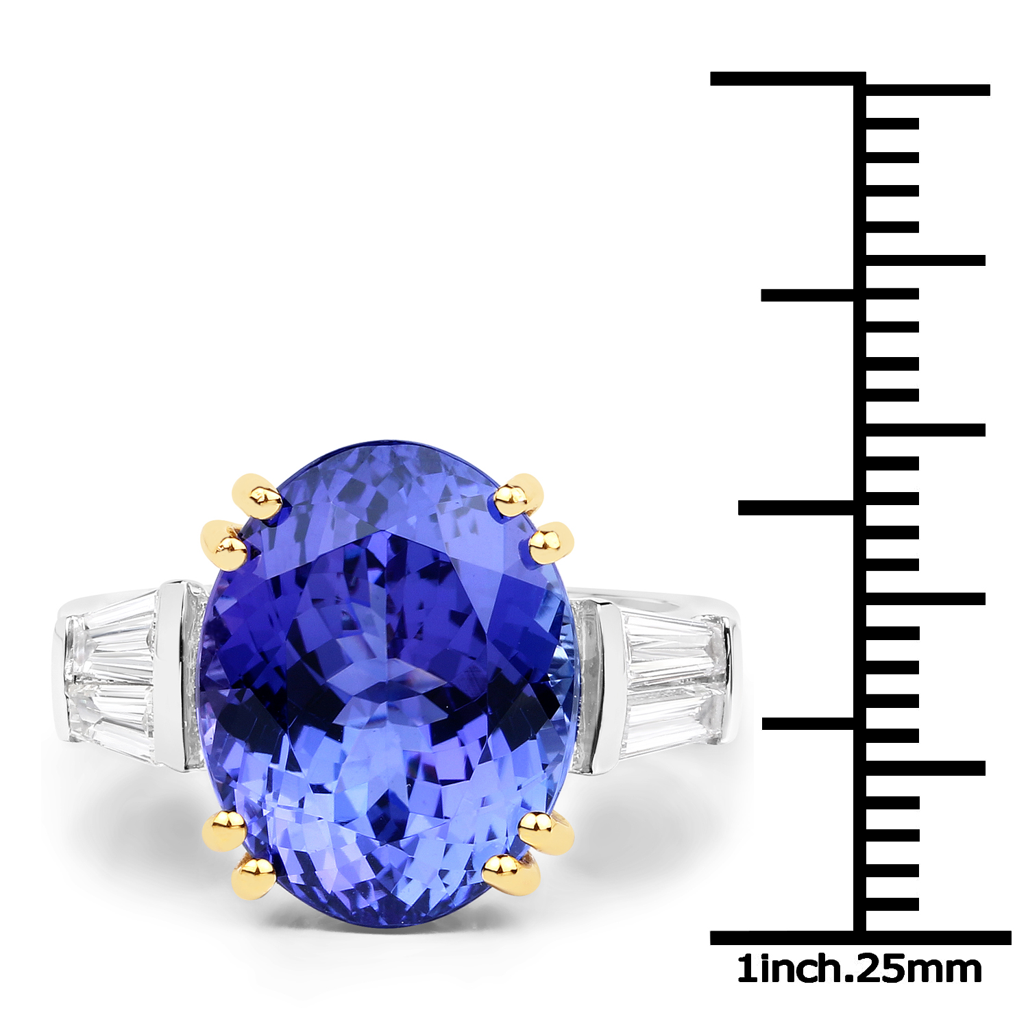 11.42 Carat Genuine Tanzanite and White Diamond 18K White Gold Ring