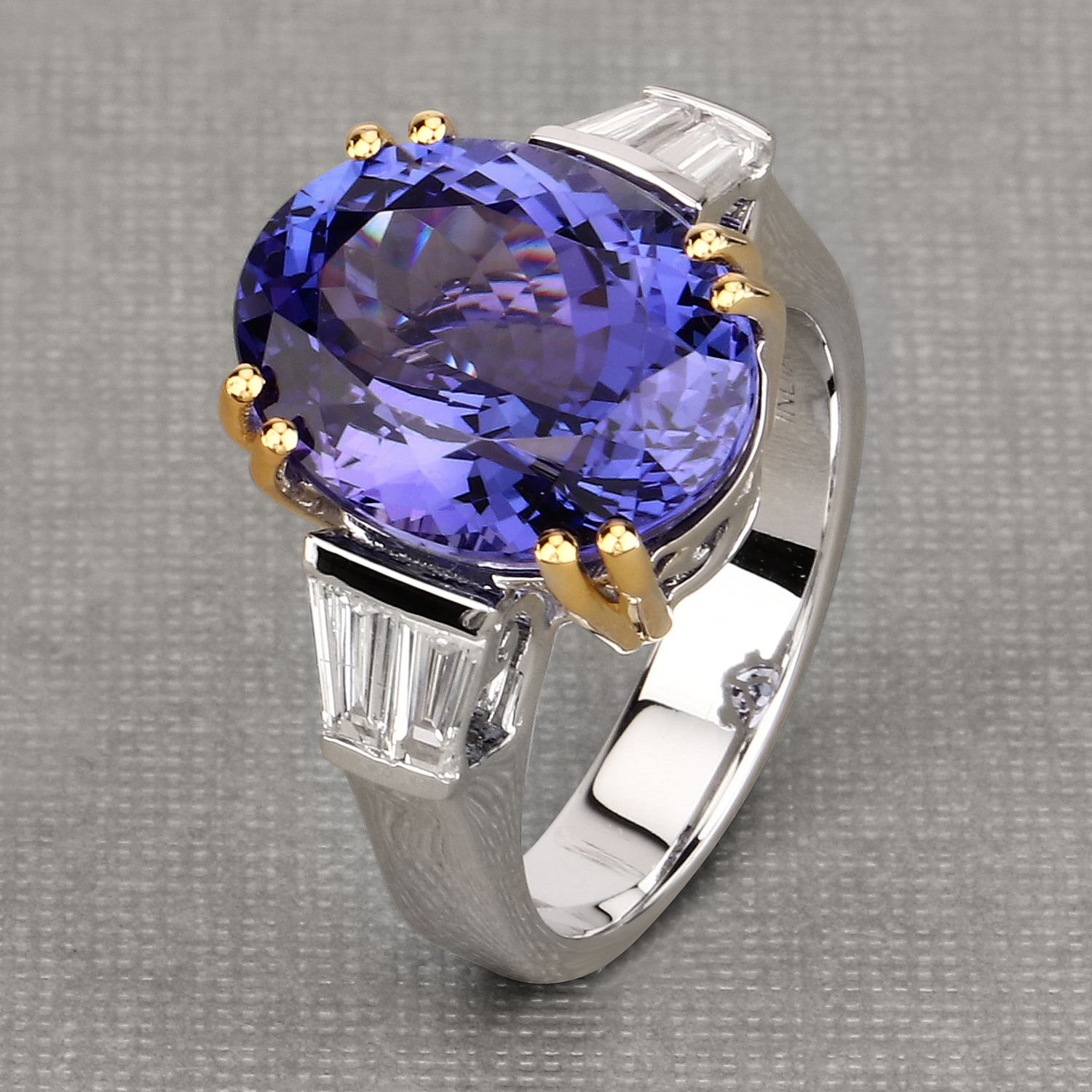 11.42 Carat Genuine Tanzanite and White Diamond 18K White Gold Ring