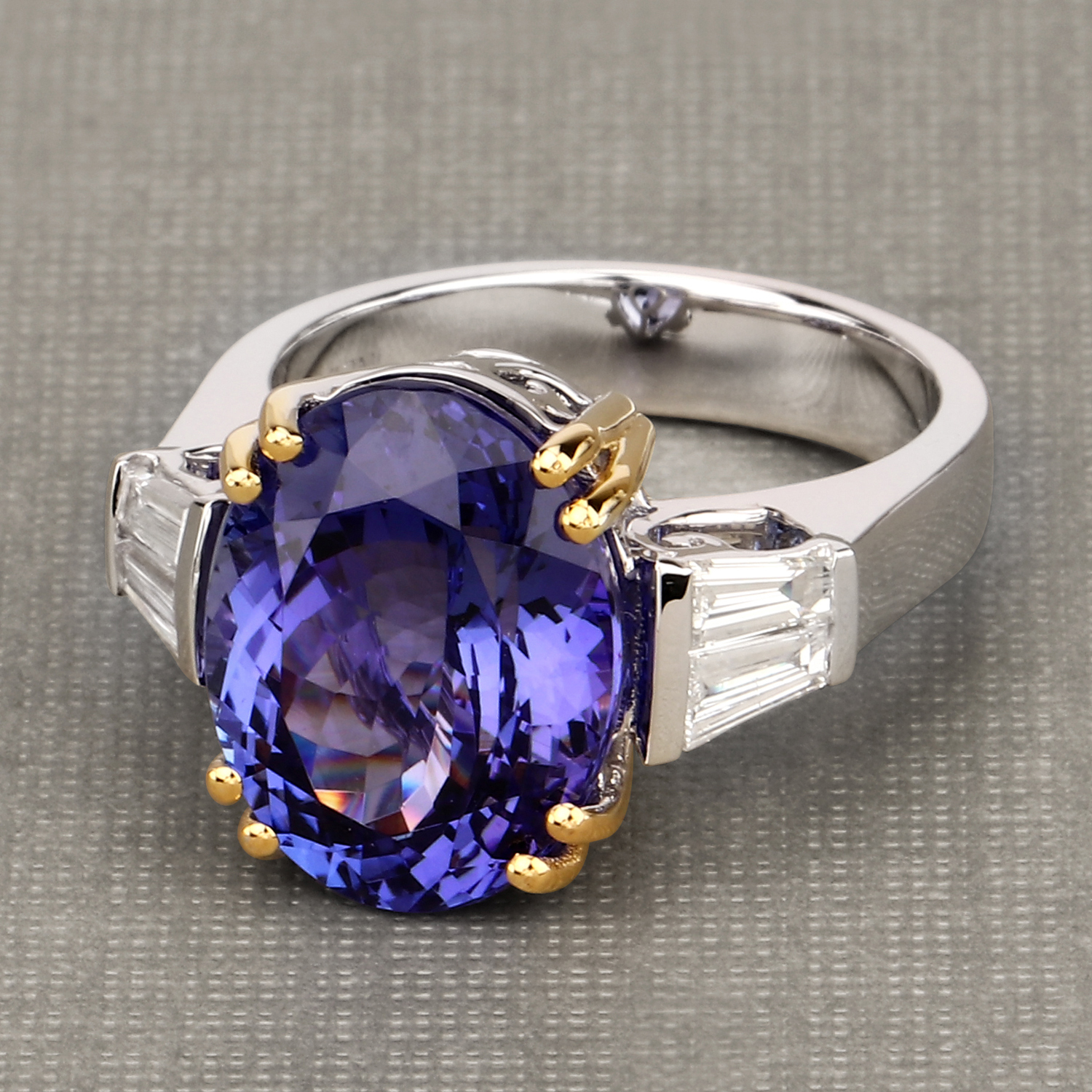 11.42 Carat Genuine Tanzanite and White Diamond 18K White Gold Ring