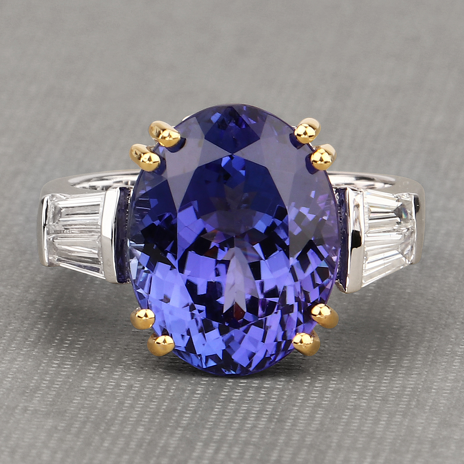 11.42 Carat Genuine Tanzanite and White Diamond 18K White Gold Ring