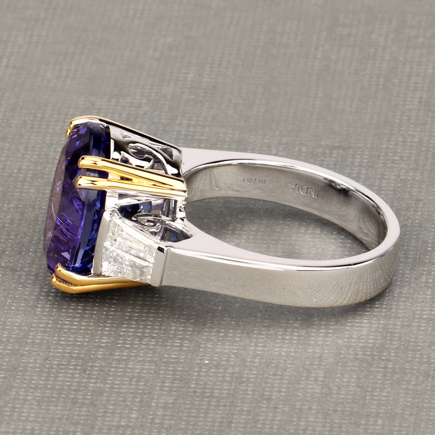 11.42 Carat Genuine Tanzanite and White Diamond 18K White Gold Ring