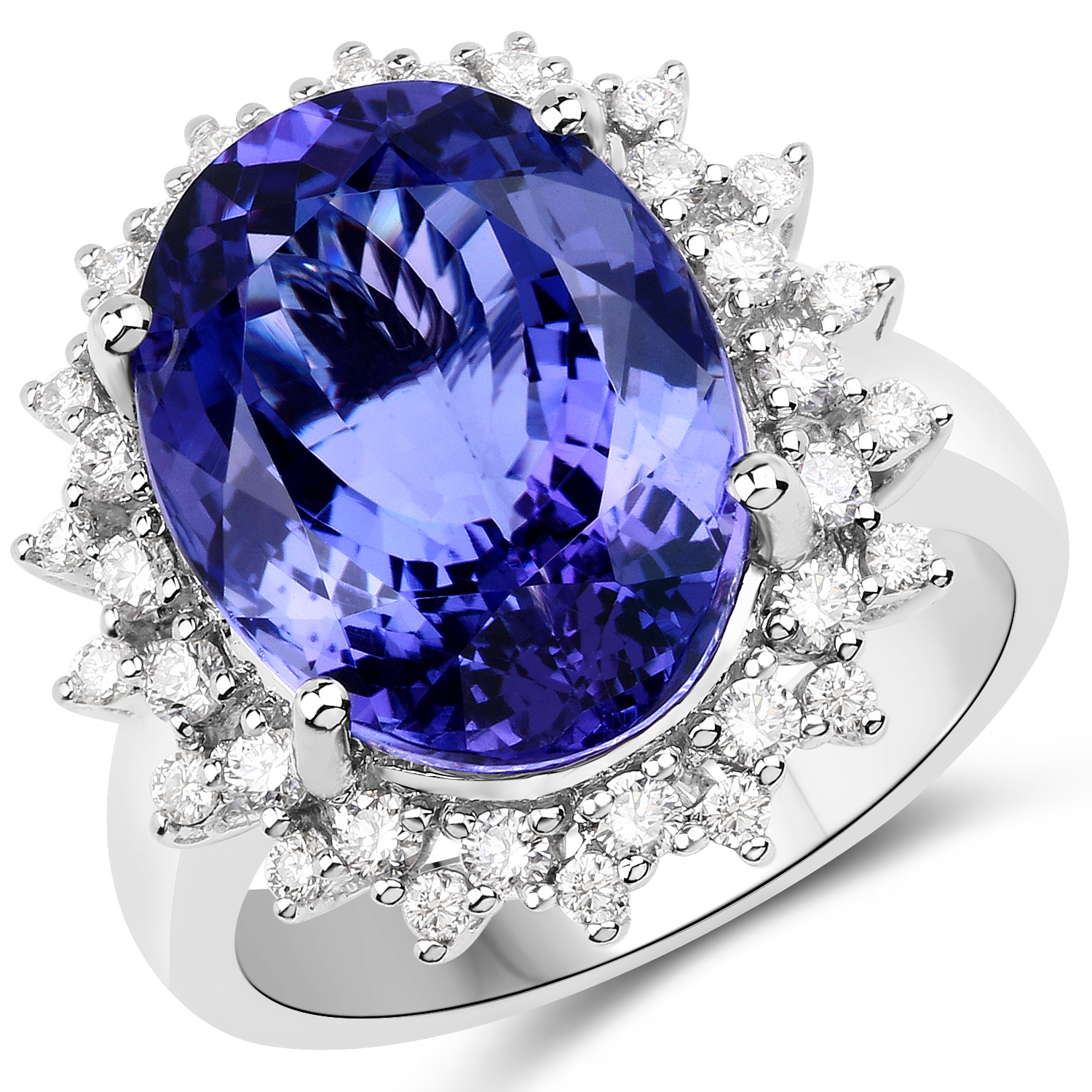 12.29 Carat Genuine Tanzanite and White Diamond 18K White Gold Ring