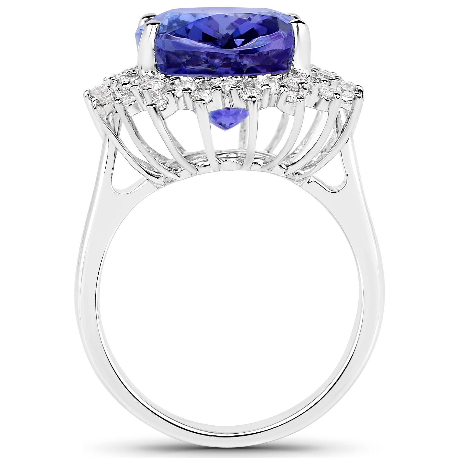12.29 Carat Genuine Tanzanite and White Diamond 18K White Gold Ring