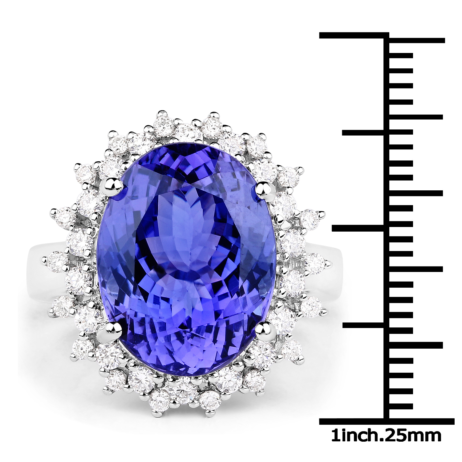 12.29 Carat Genuine Tanzanite and White Diamond 18K White Gold Ring