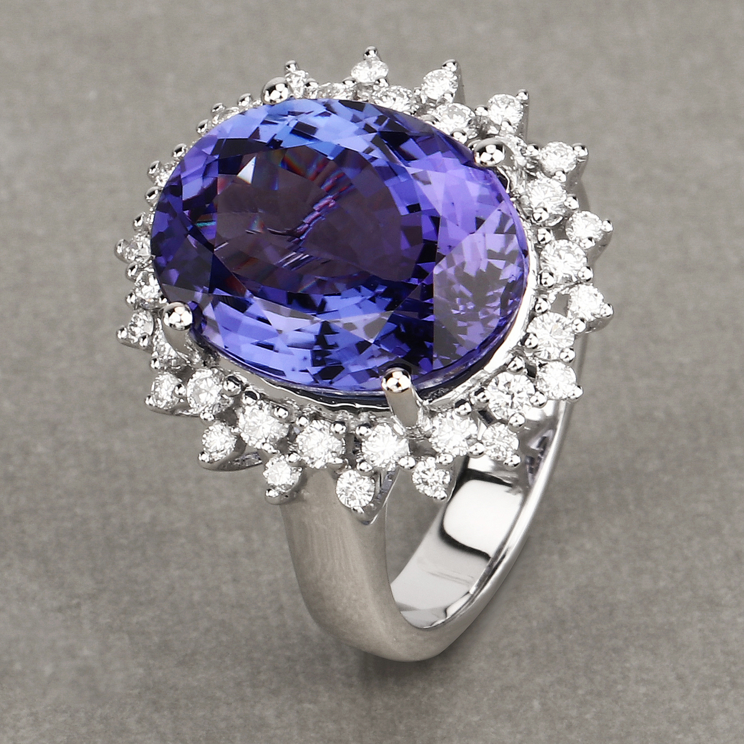 12.29 Carat Genuine Tanzanite and White Diamond 18K White Gold Ring