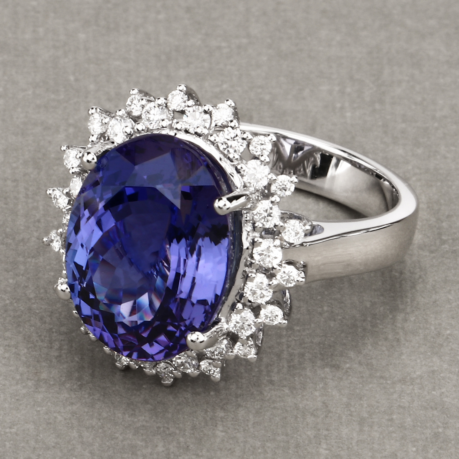 12.29 Carat Genuine Tanzanite and White Diamond 18K White Gold Ring