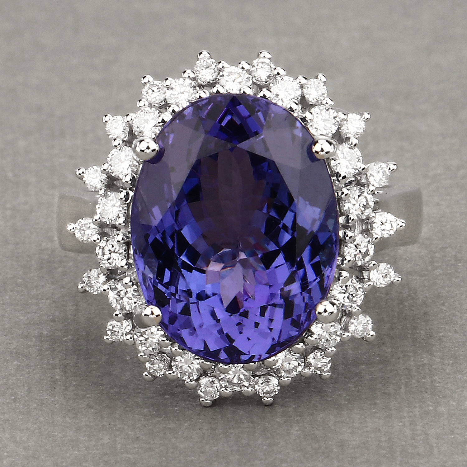 12.29 Carat Genuine Tanzanite and White Diamond 18K White Gold Ring