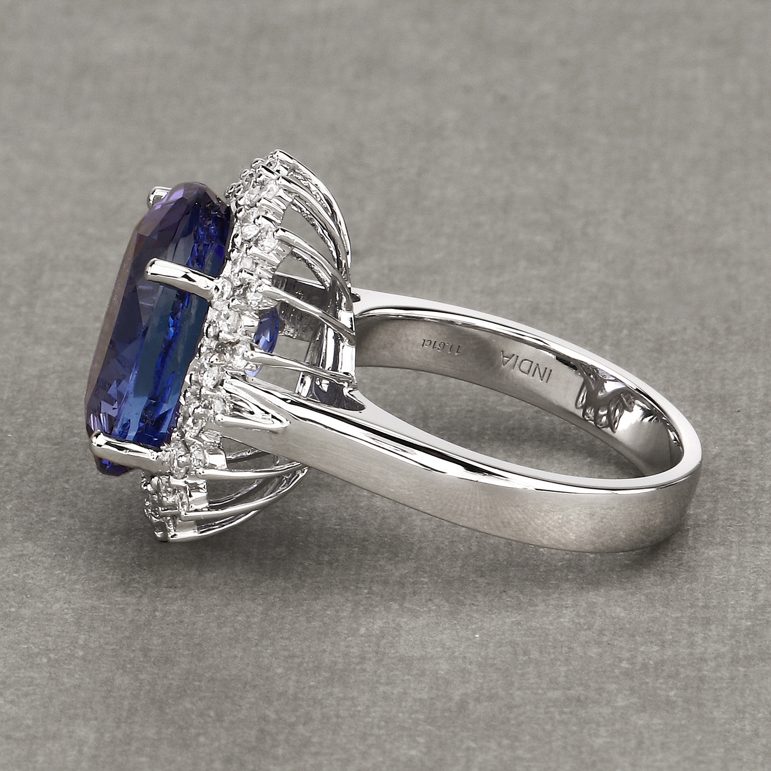 12.29 Carat Genuine Tanzanite and White Diamond 18K White Gold Ring