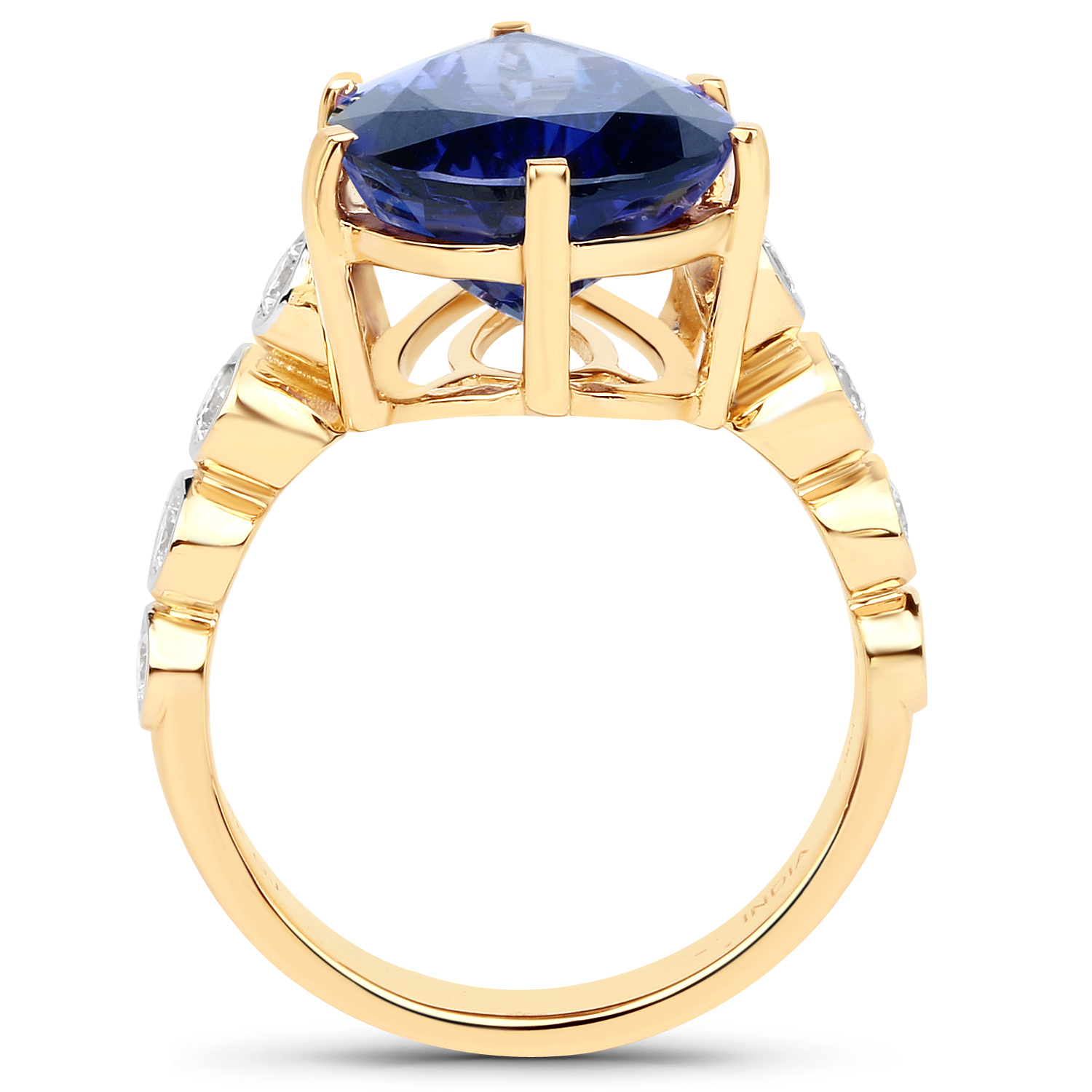 8.50 Carat Genuine Tanzanite and White Diamond 18K Yellow Gold Ring