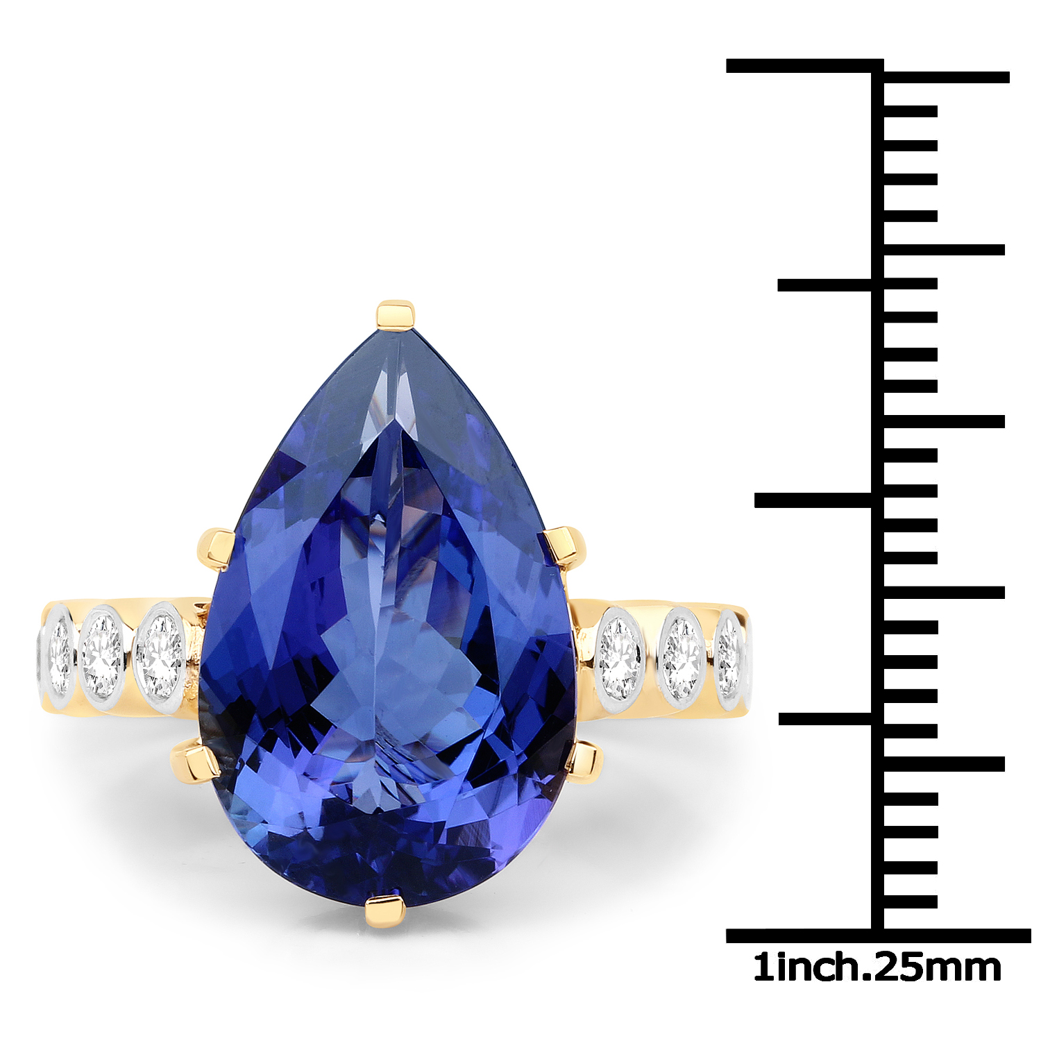 8.50 Carat Genuine Tanzanite and White Diamond 18K Yellow Gold Ring