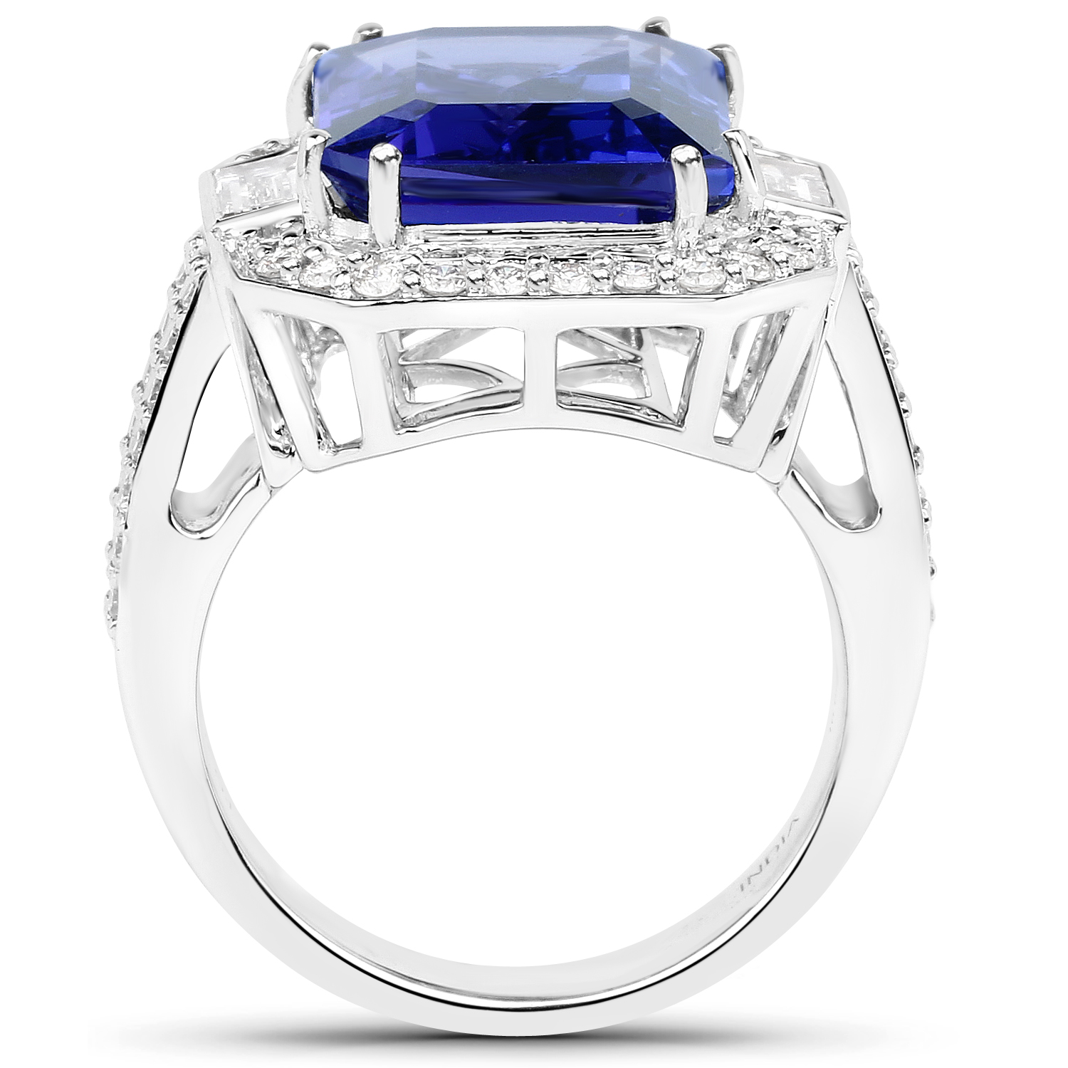 11.72 Carat Genuine Tanzanite and White Diamond 18K White Gold Ring