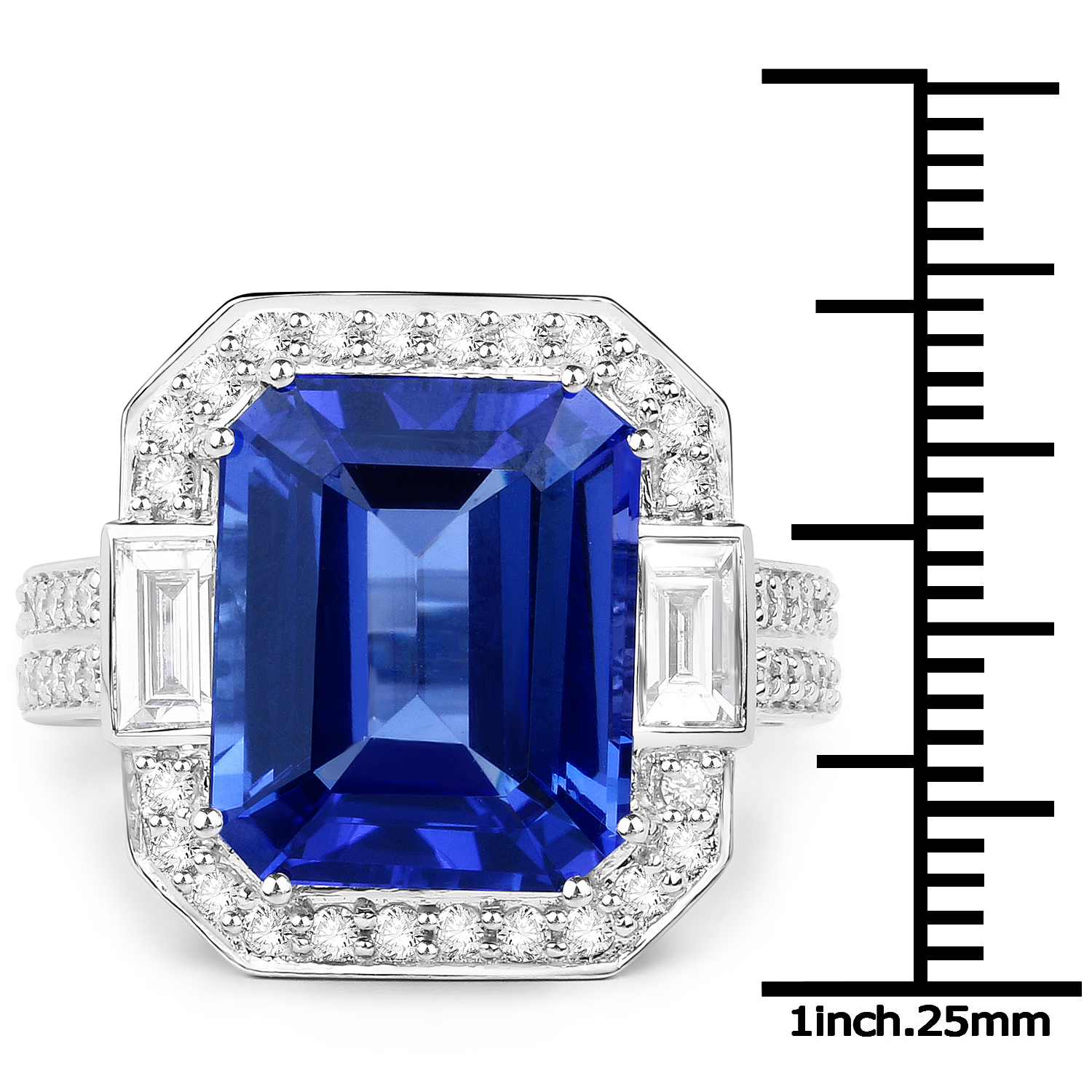 11.72 Carat Genuine Tanzanite and White Diamond 18K White Gold Ring