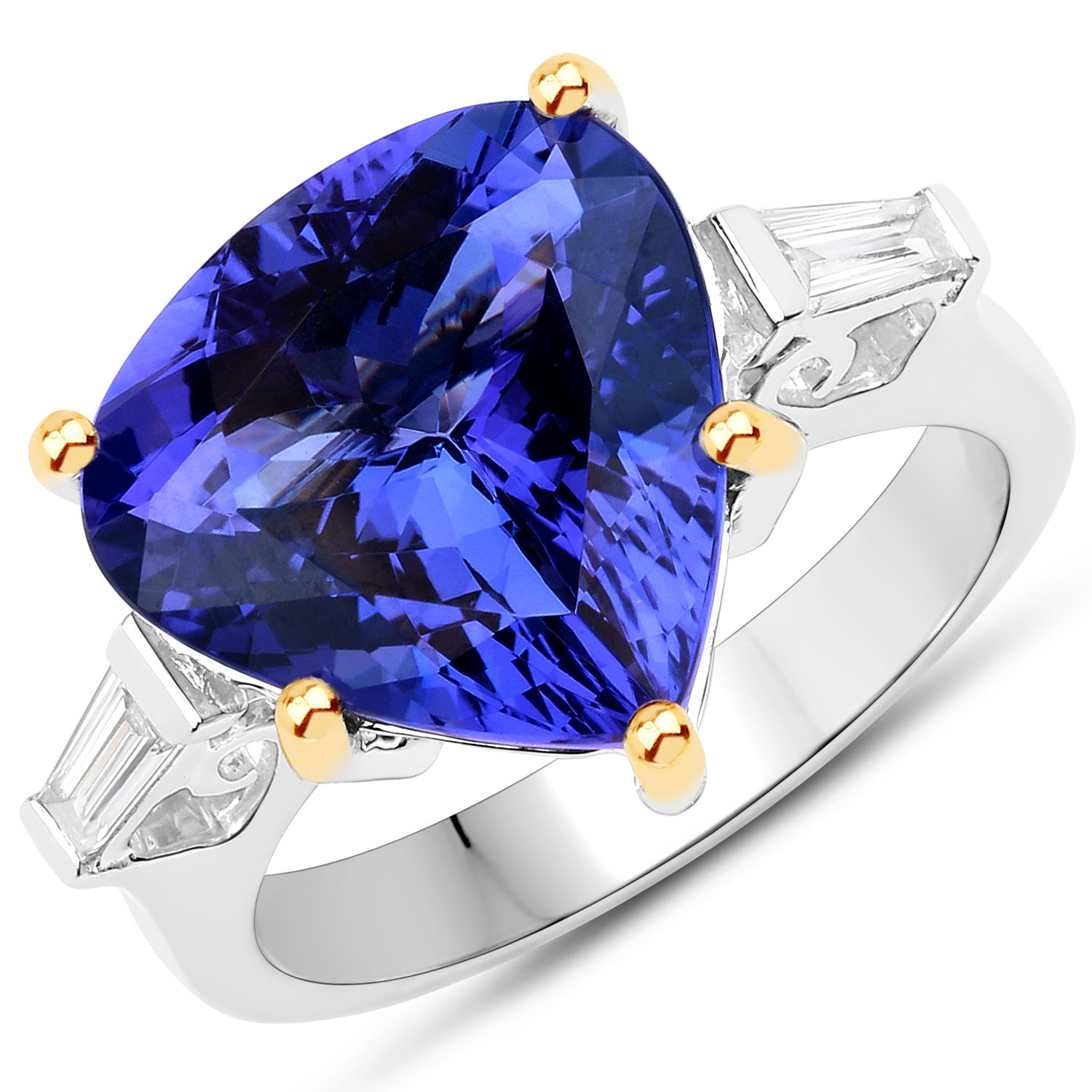 8.73 Carat Genuine Tanzanite and White Diamond 18K White Gold Ring