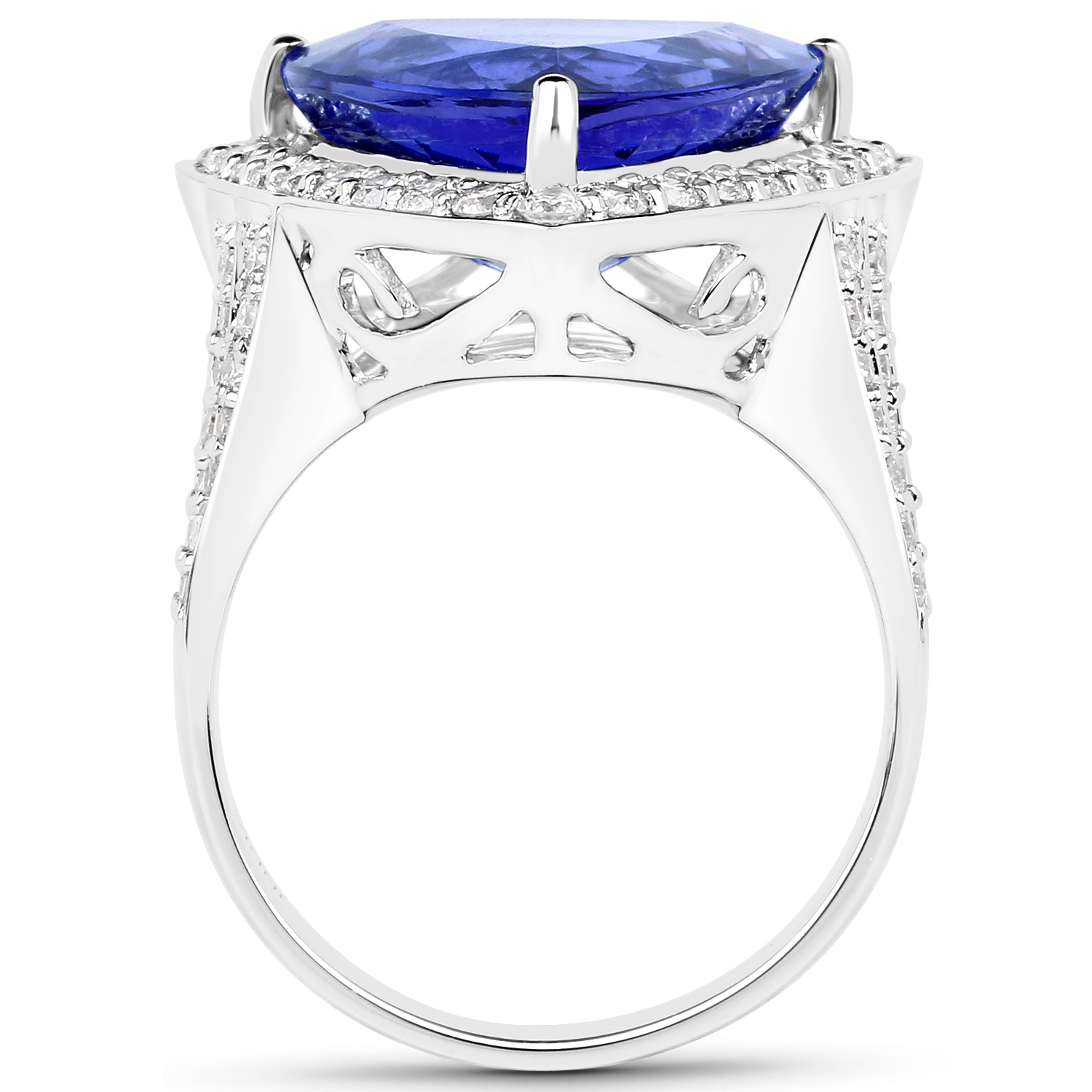 11.08 Carat Genuine Tanzanite and White Diamond 18K White Gold Ring