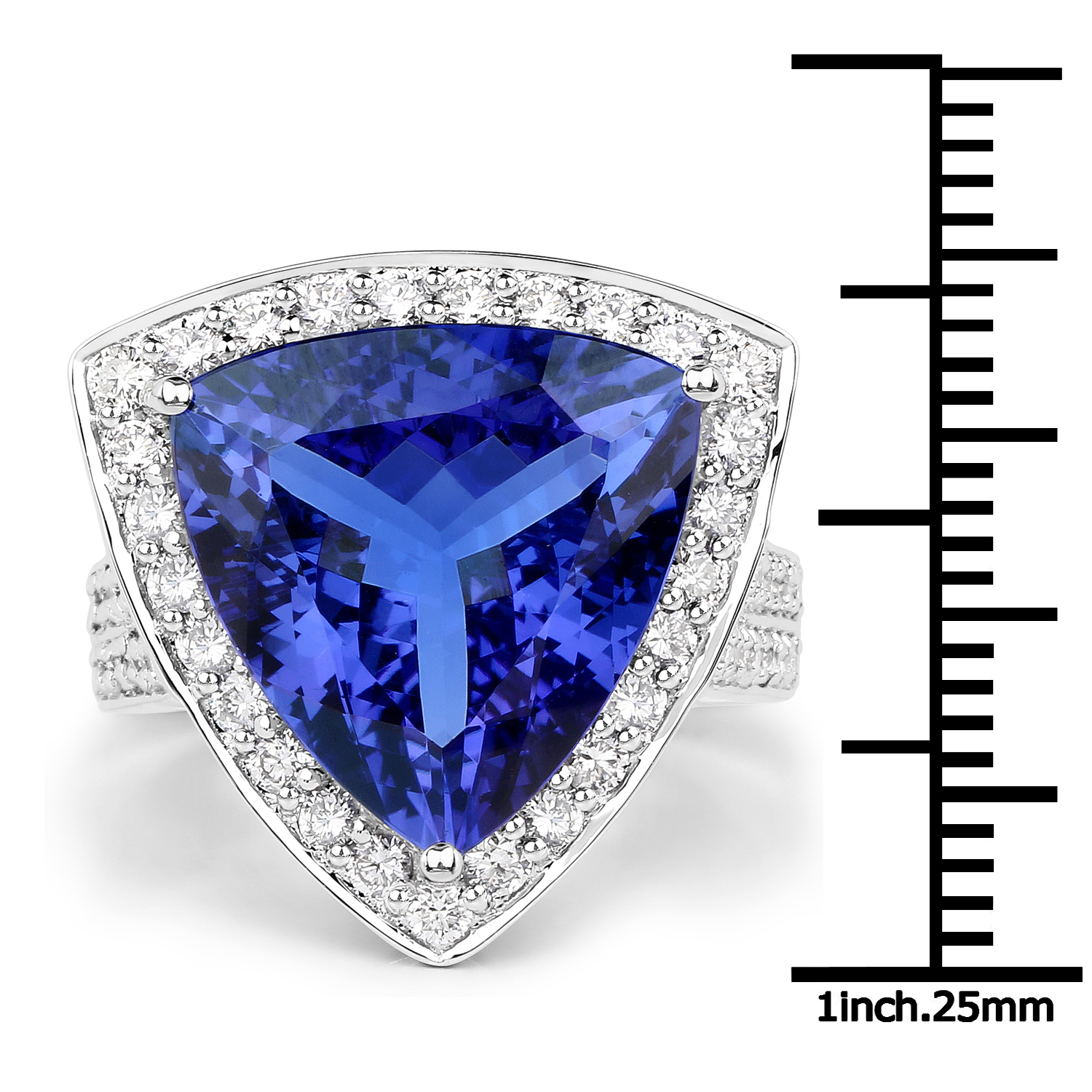 11.08 Carat Genuine Tanzanite and White Diamond 18K White Gold Ring
