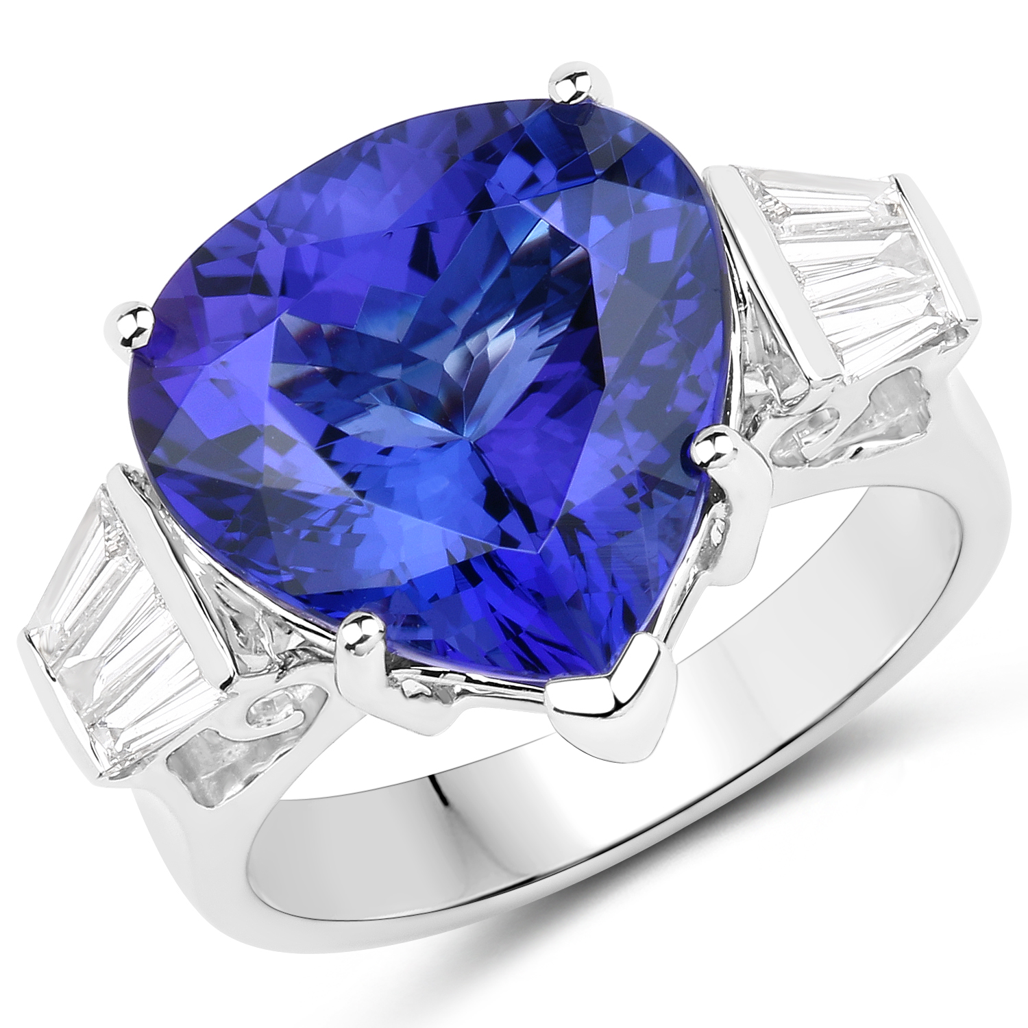 10.34 Carat Genuine Tanzanite and White Diamond 18K White Gold Ring