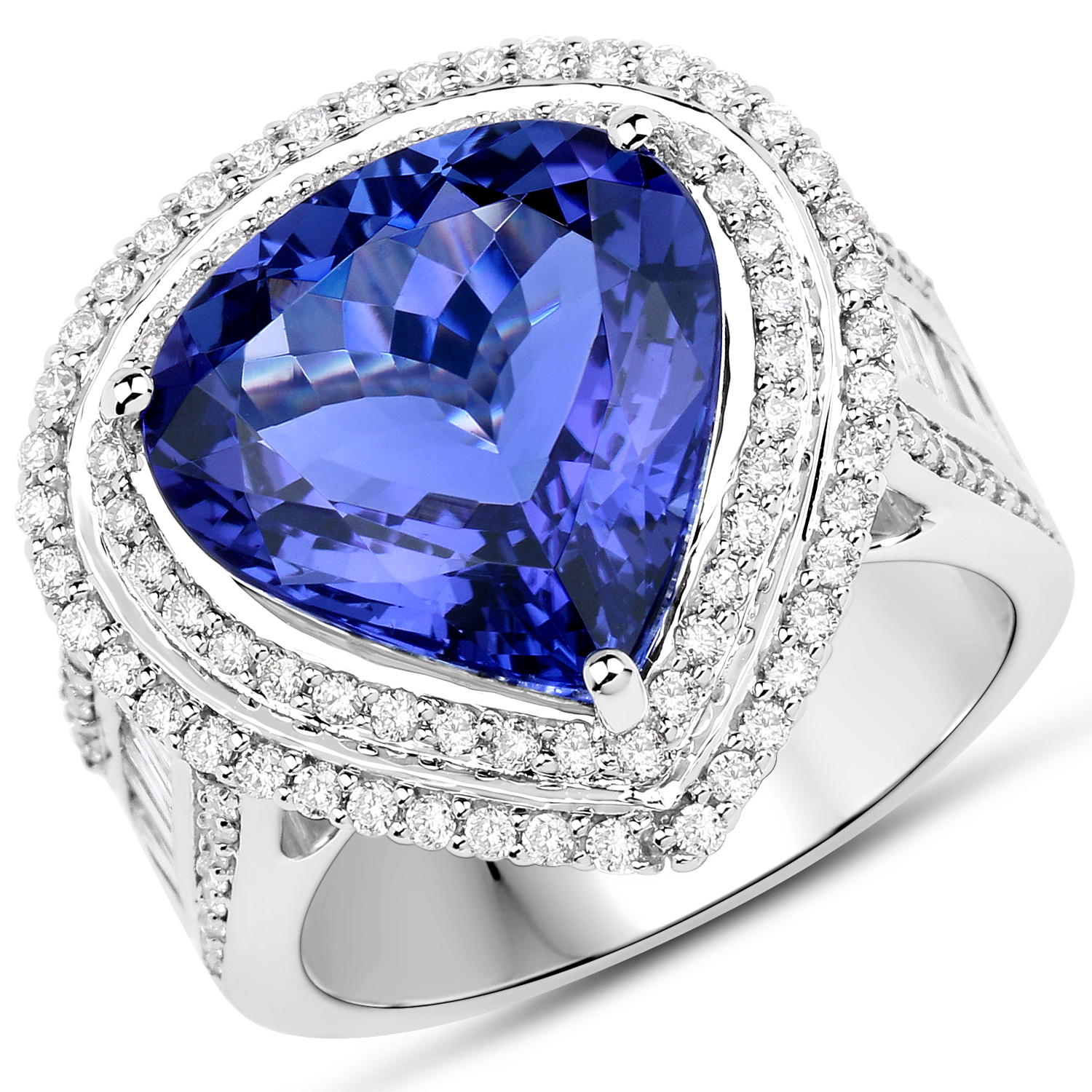 10.23 Carat Genuine Tanzanite and White Diamond 18K White Gold Ring