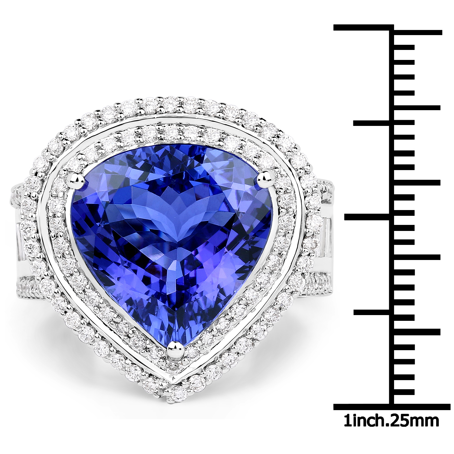 10.23 Carat Genuine Tanzanite and White Diamond 18K White Gold Ring
