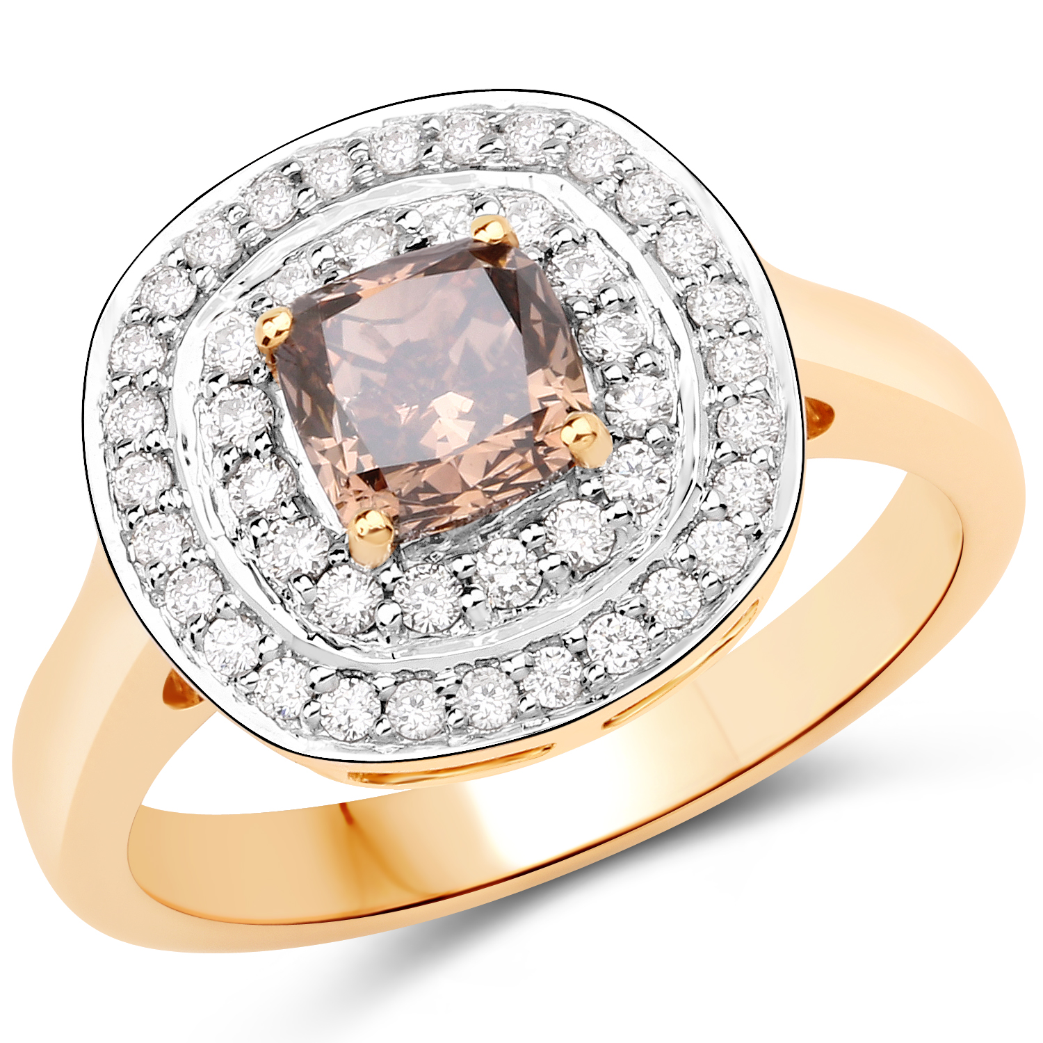 1.35 Carat Genuine LB Diamond and White Diamond 18K Yellow Gold Ring