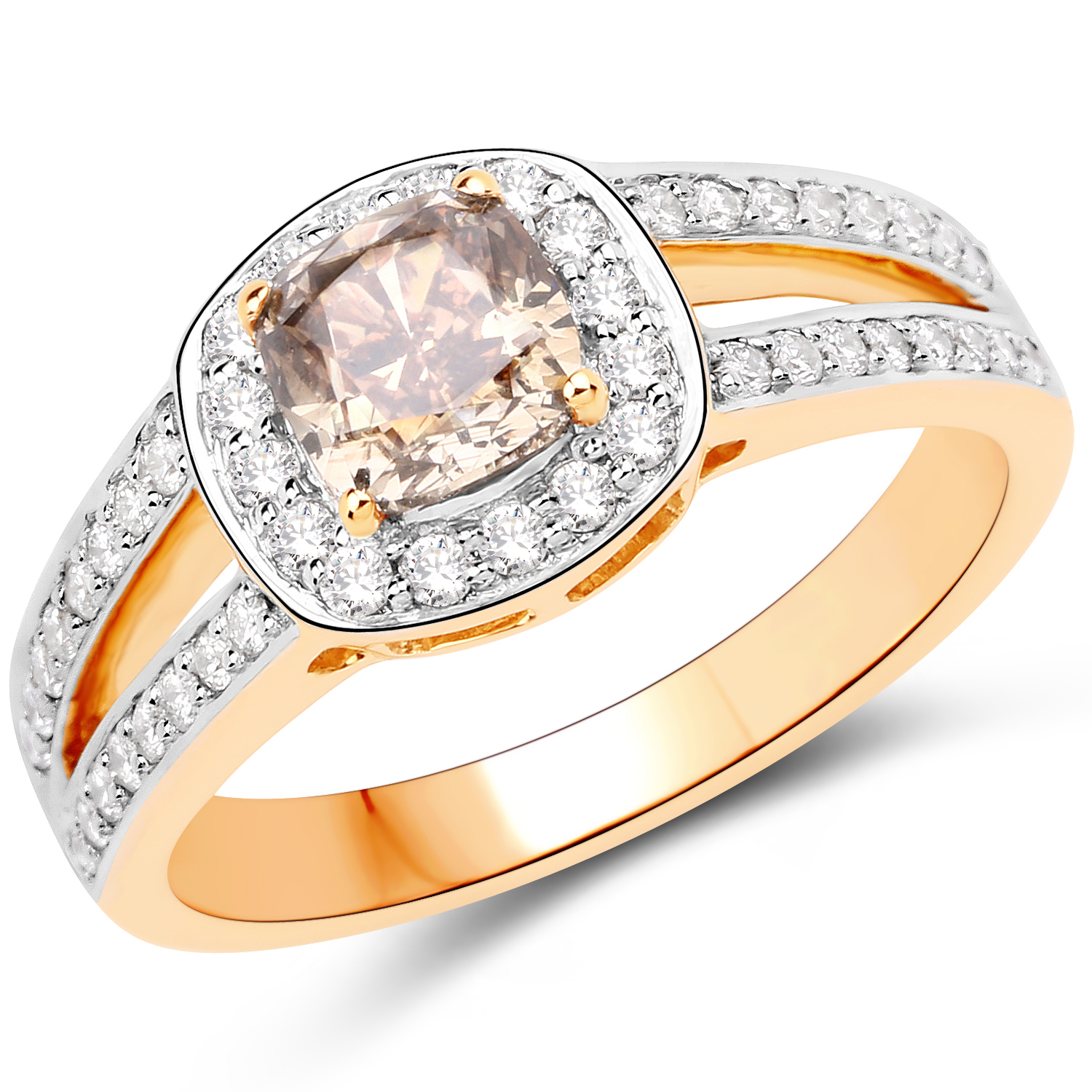 1.44 Carat Genuine TLB Diamond and White Diamond 18K Yellow Gold Ring