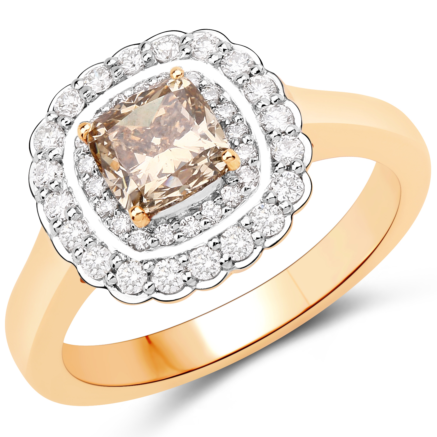 1.41 Carat Genuine TTLB Diamond and White Diamond 18K Yellow Gold Ring