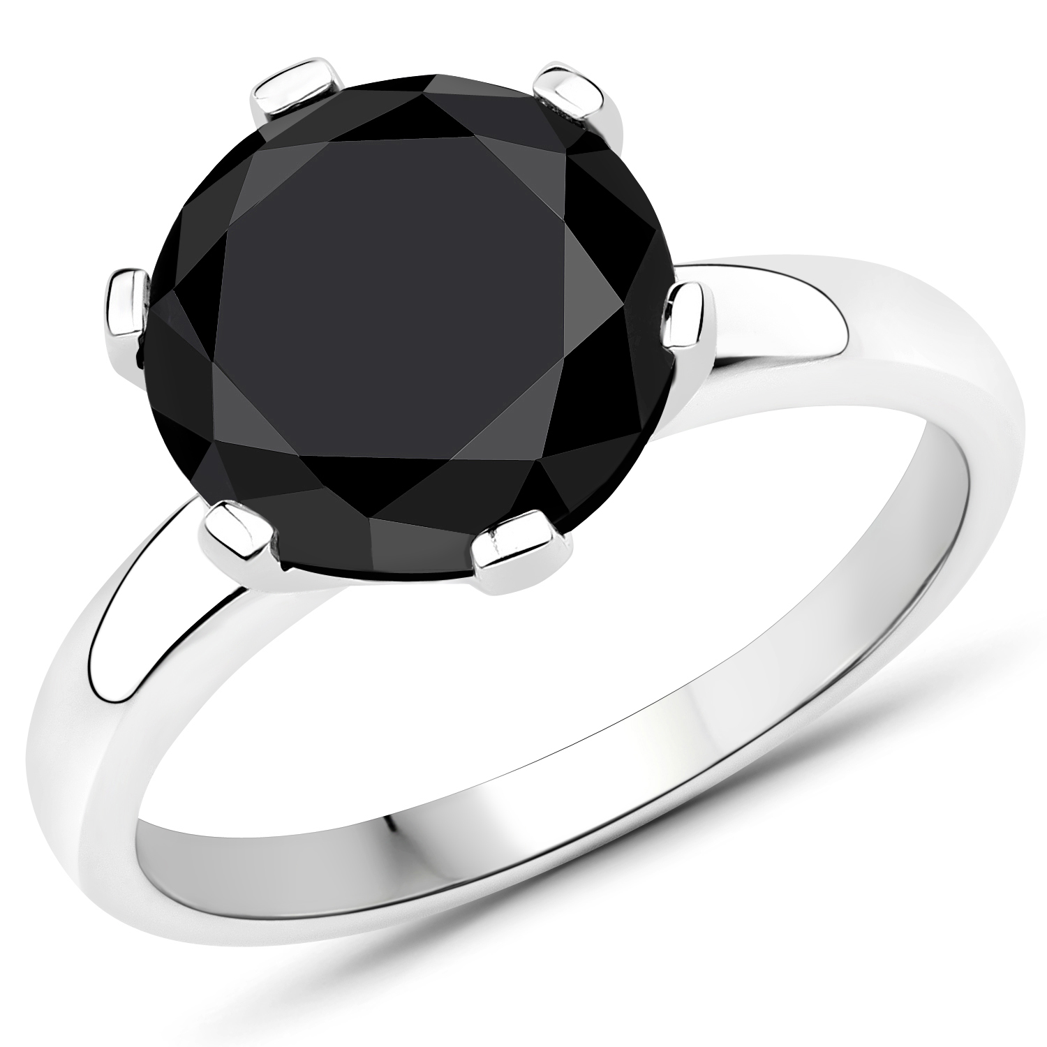 3.57 Carat Genuine Black Diamond 14K White Gold Ring