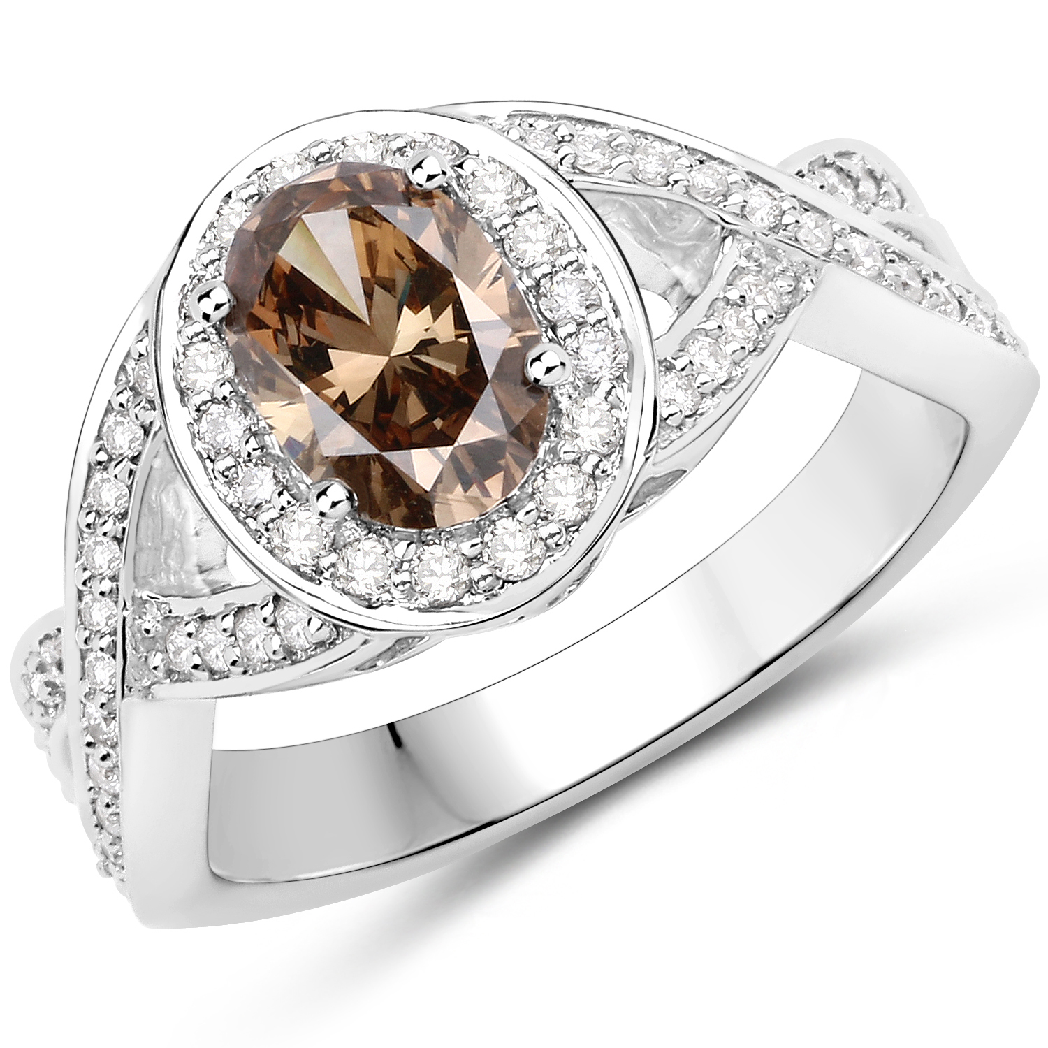 1.42 Carat Genuine Fancy Green Diamond and White Diamond 18K White Gold Ring