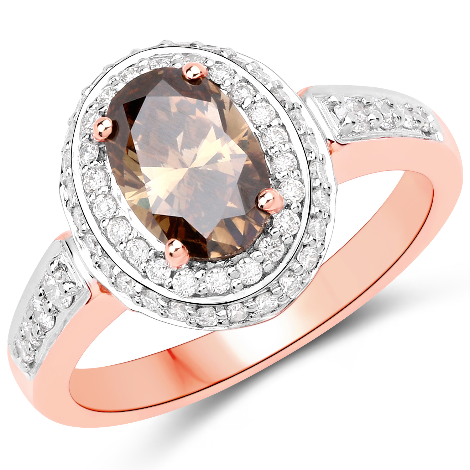 1.63 Carat Genuine Chocolate Brown Diamond and White Diamond 18K Rose Gold Ring