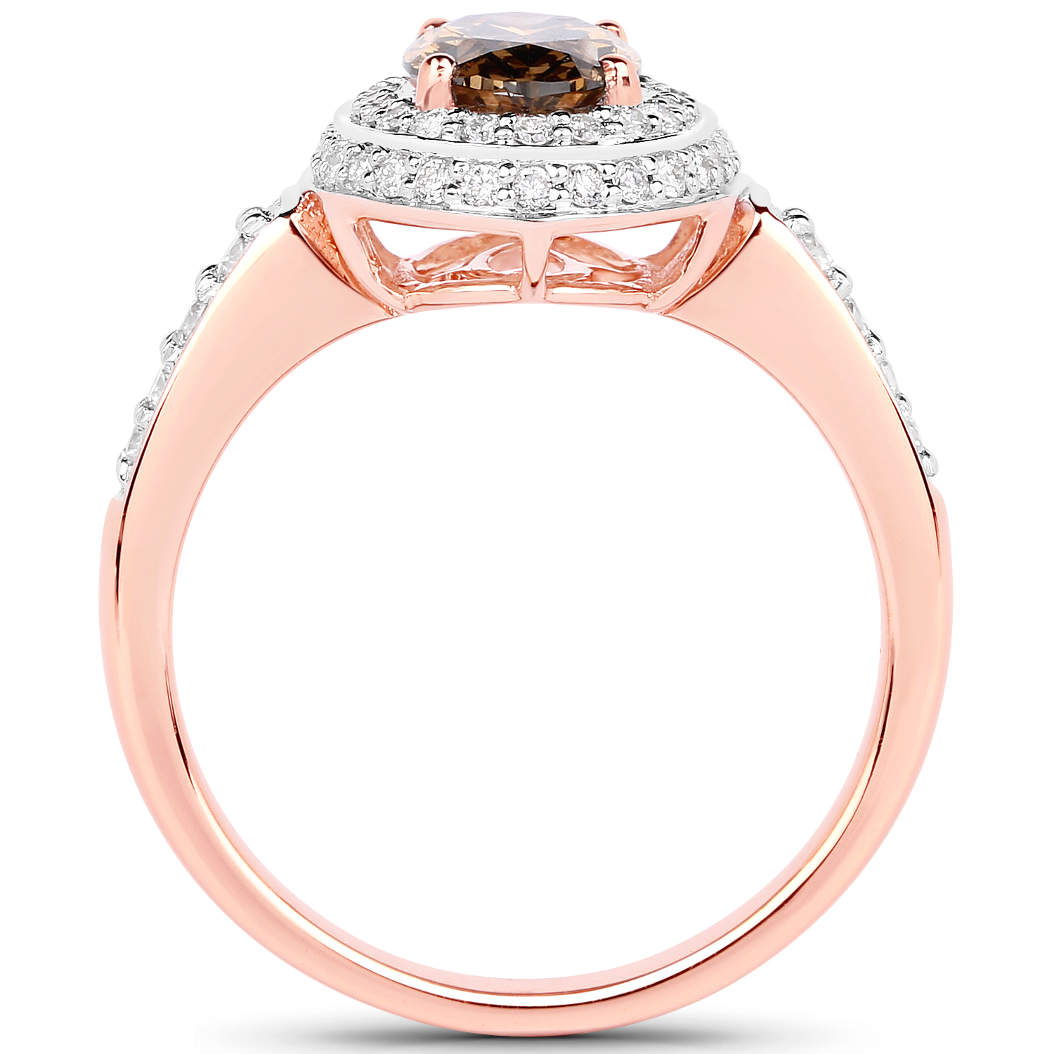 1.63 Carat Genuine Chocolate Brown Diamond and White Diamond 18K Rose Gold Ring