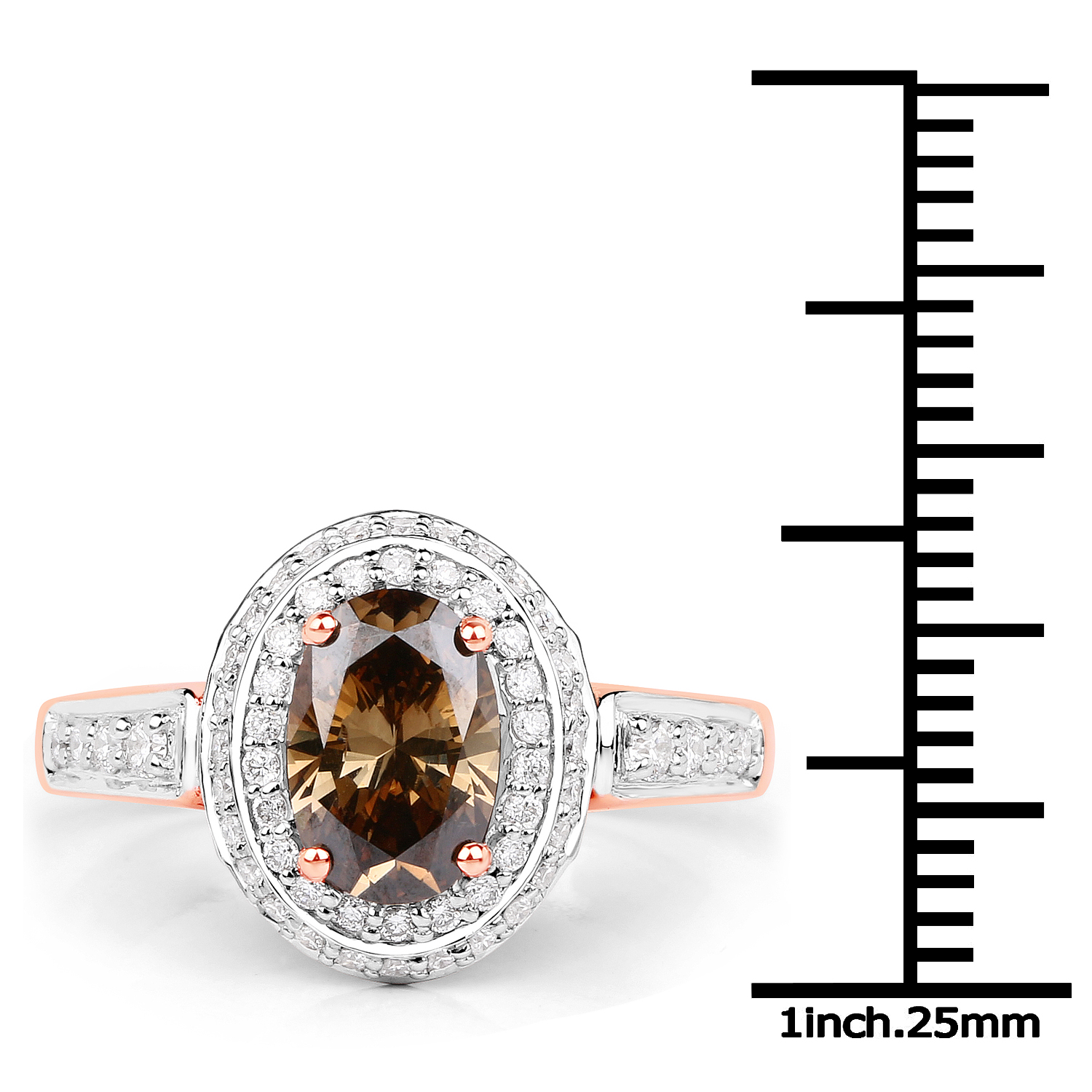 1.63 Carat Genuine Chocolate Brown Diamond and White Diamond 18K Rose Gold Ring