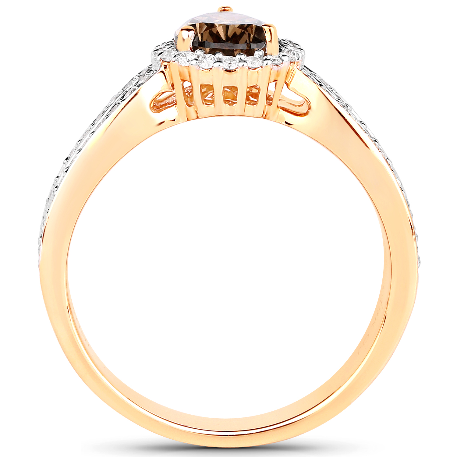 1.38 Carat Genuine Chocolate Brown Diamond and White Diamond 18K Yellow Gold Ring