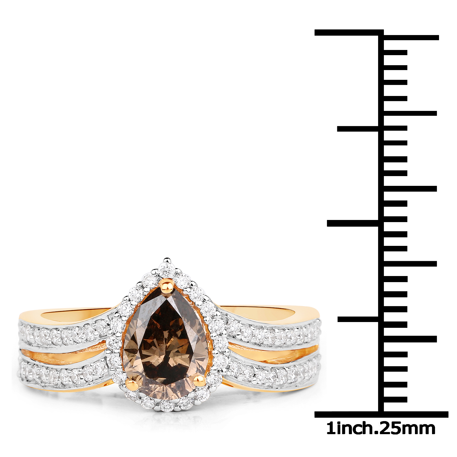 1.38 Carat Genuine Chocolate Brown Diamond and White Diamond 18K Yellow Gold Ring