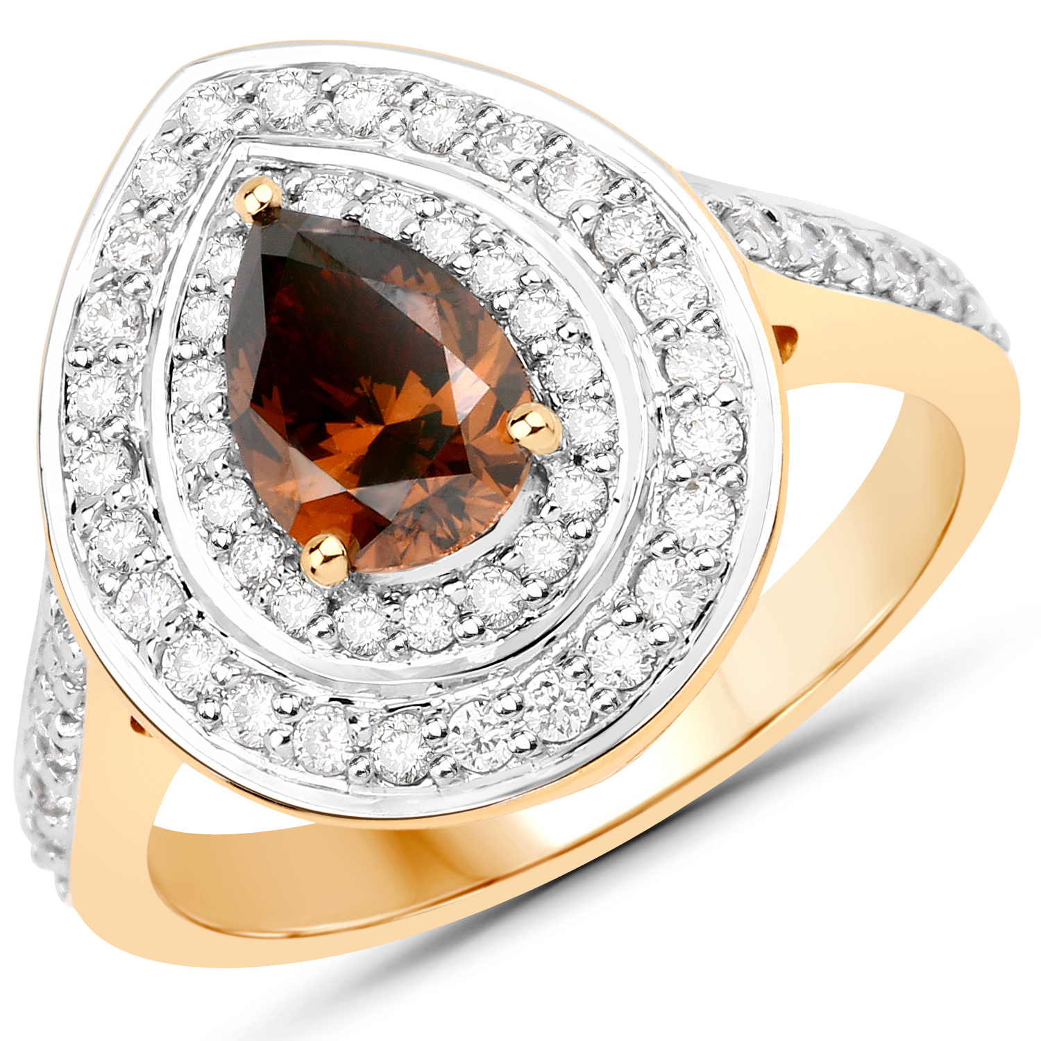 1.57 Carat Genuine Chocolate Brown Diamond and White Diamond 18K Yellow Gold Ring