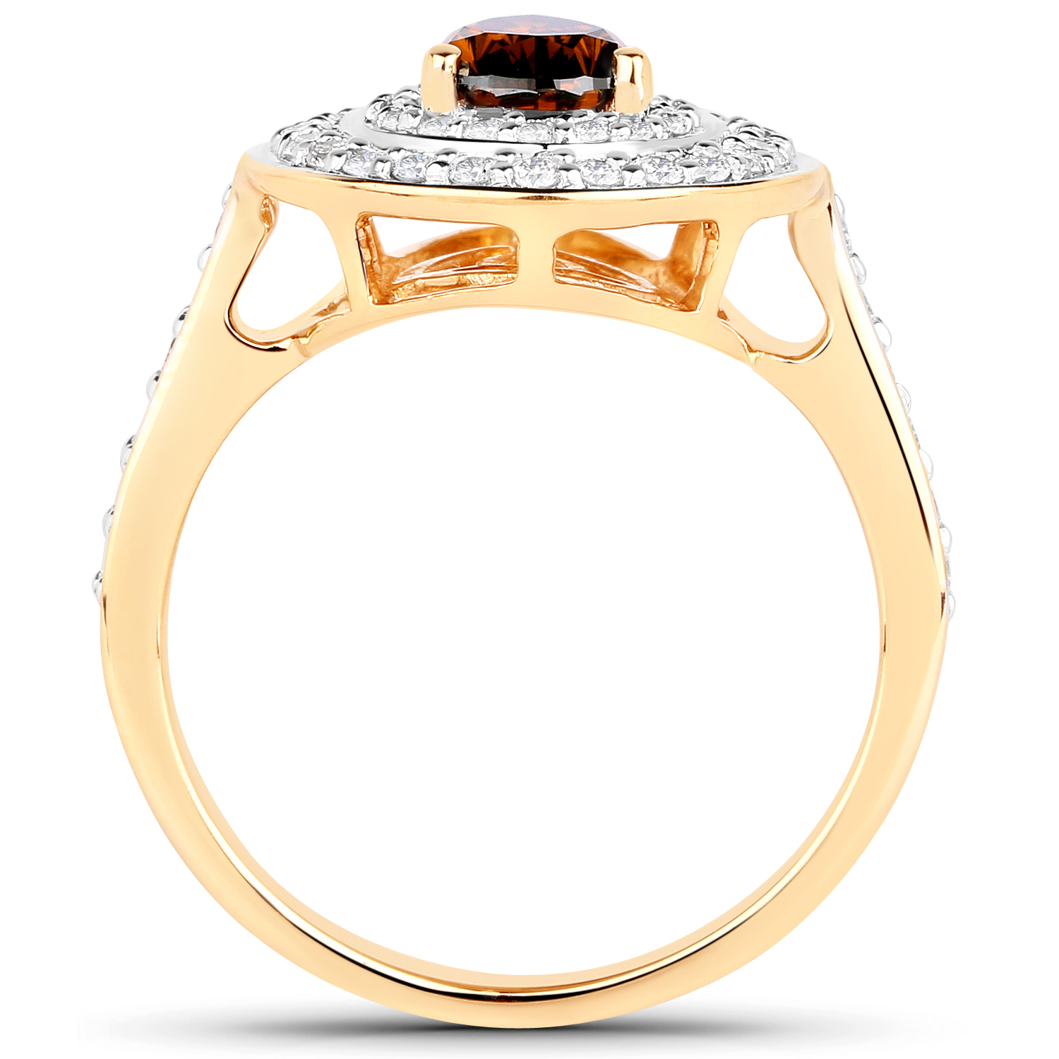 1.57 Carat Genuine Chocolate Brown Diamond and White Diamond 18K Yellow Gold Ring